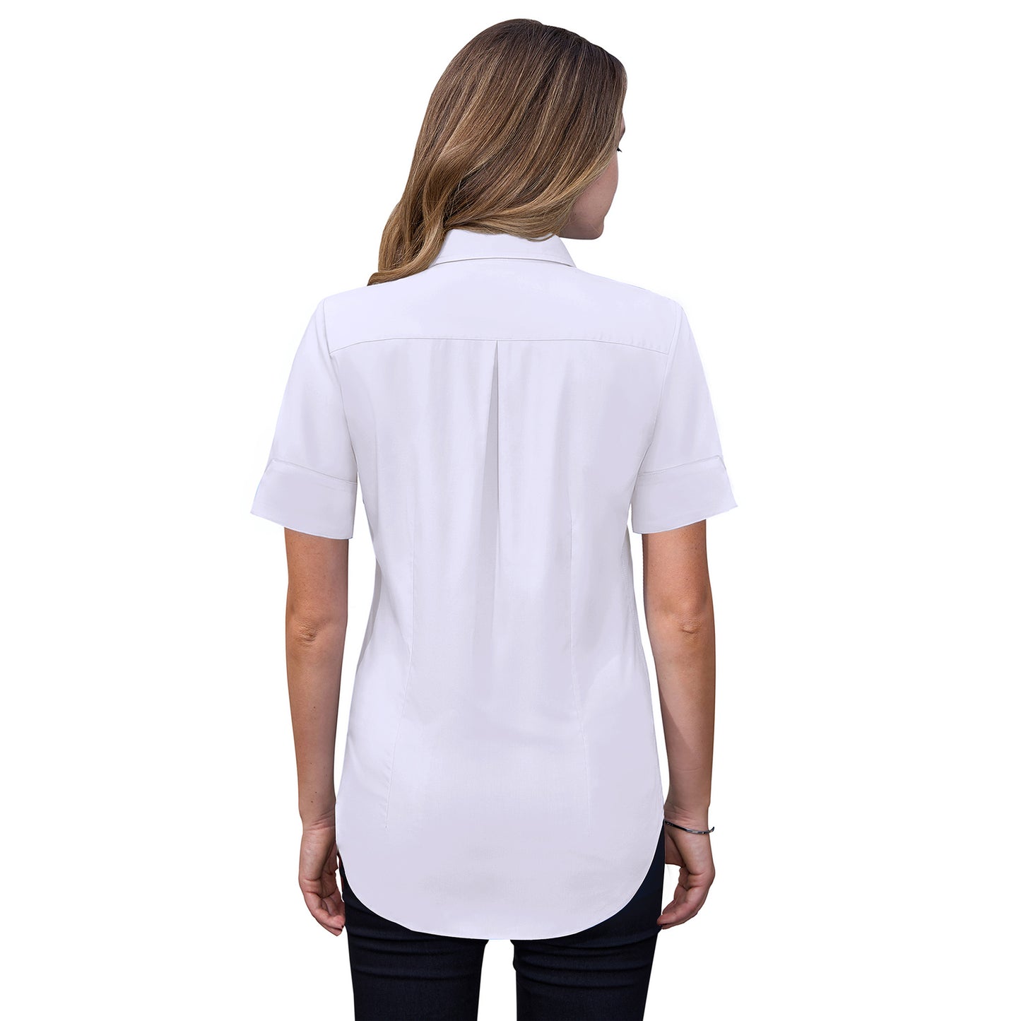 Siliteelon Womens Short Sleeve Work Blouses Cotton Button Down Shirts Slim Fit