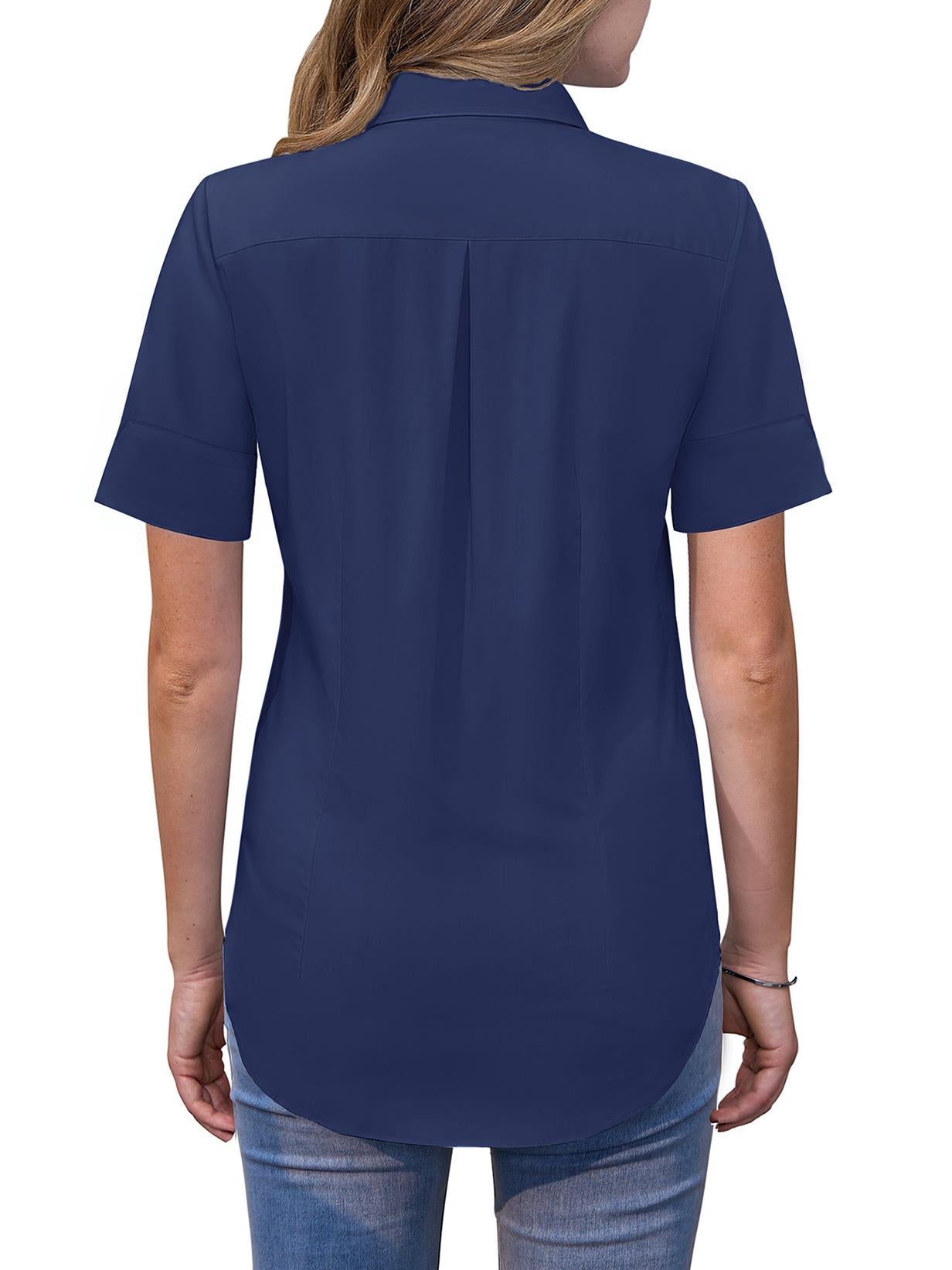 Siliteelon Womens Short Sleeve Work Blouses Cotton Button Down Shirts Slim Fit