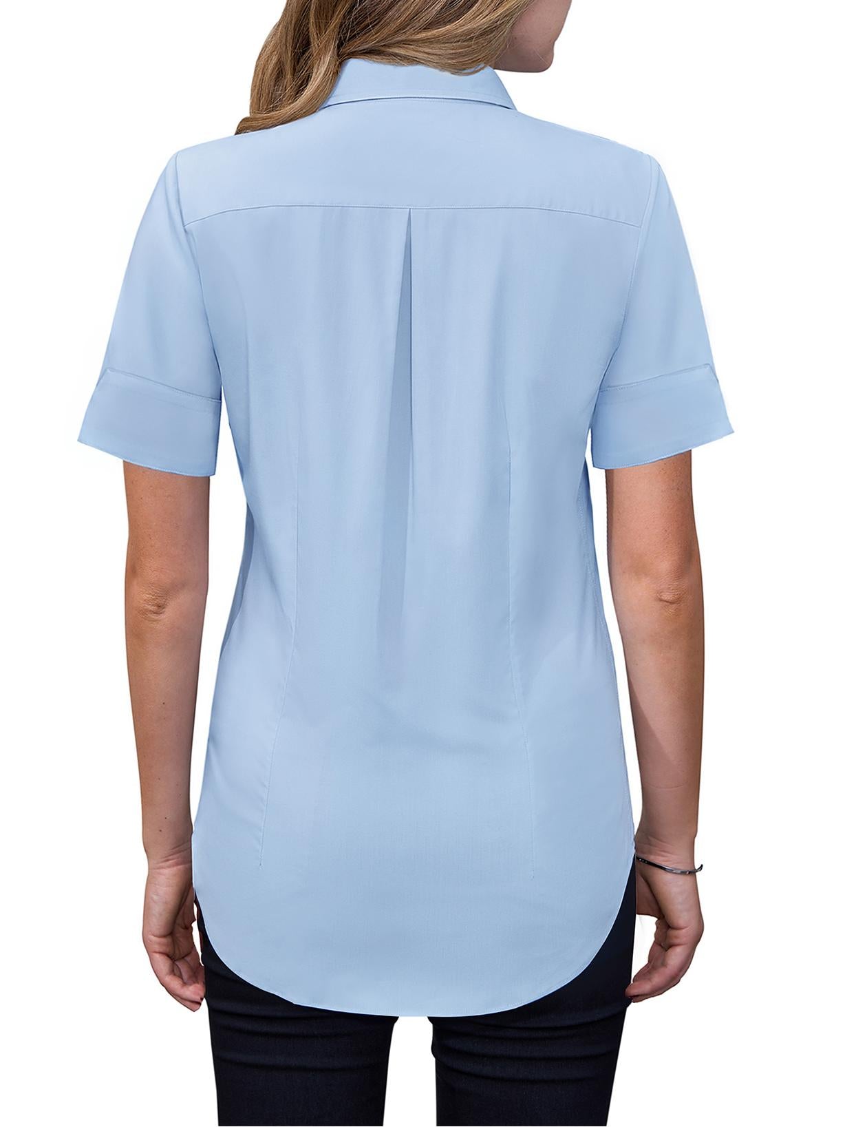 Siliteelon Womens Short Sleeve Work Blouses Cotton Button Down Shirts Slim Fit