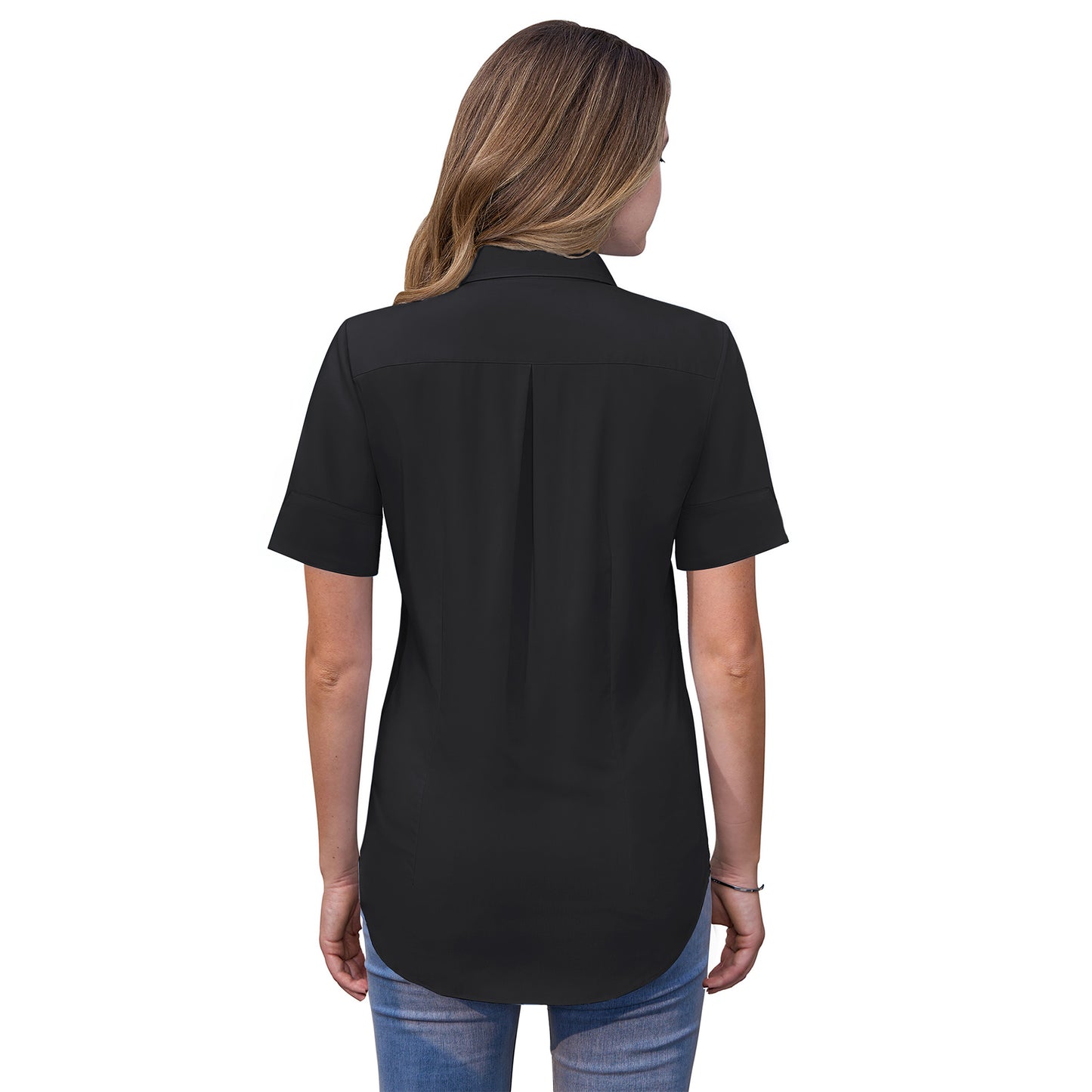 Siliteelon Womens Short Sleeve Work Blouses Cotton Button Down Shirts Slim Fit