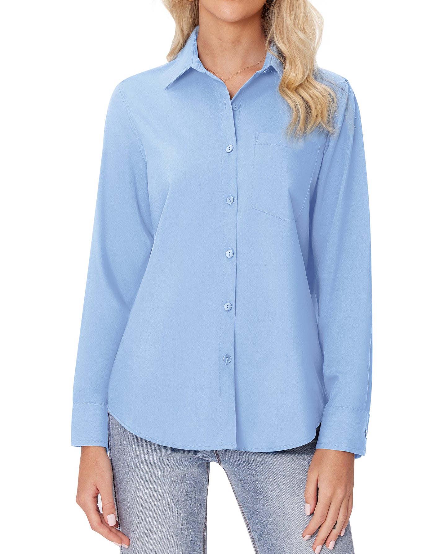 Siliteelon White Button Down Shirts for Women Long Sleeve Wrinkle Free Dress Shirts Work Office Blouse Tops with Pocket
