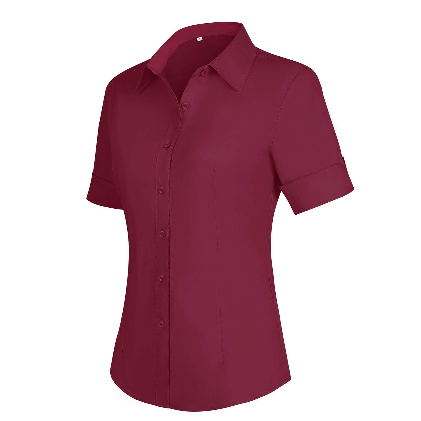 Siliteelon Womens Short Sleeve Work Blouses Cotton Button Down Shirts Slim Fit