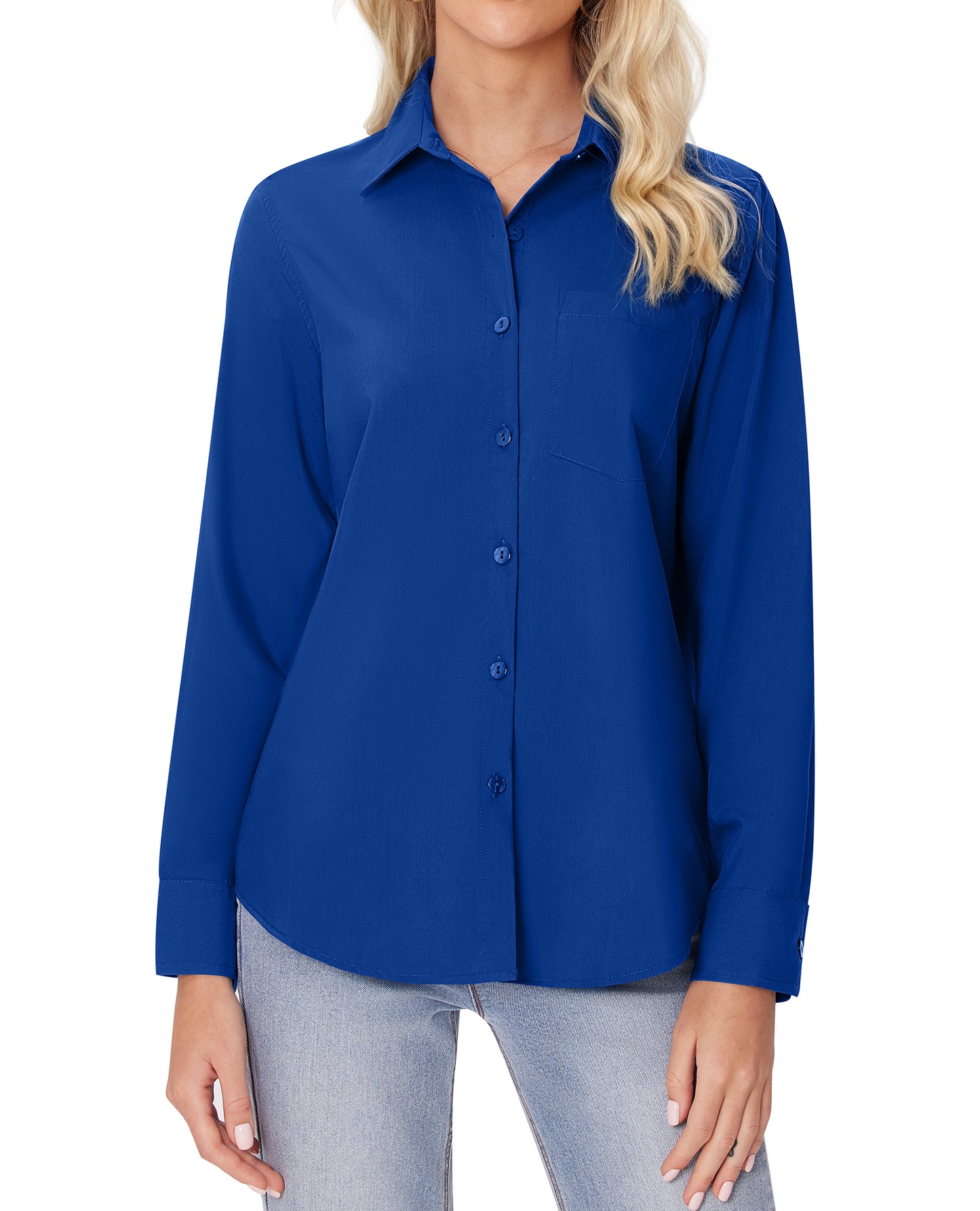 Siliteelon White Button Down Shirts for Women Long Sleeve Wrinkle Free Dress Shirts Work Office Blouse Tops with Pocket