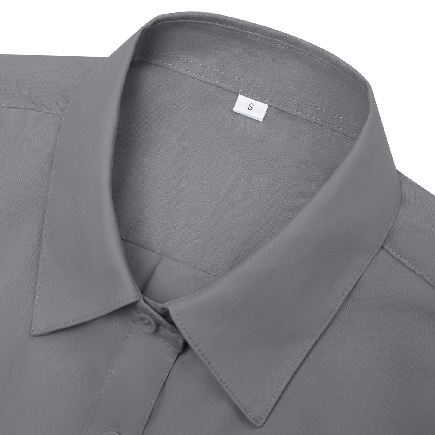 Siliteelon Womens Short Sleeve Work Blouses Cotton Button Down Shirts Slim Fit