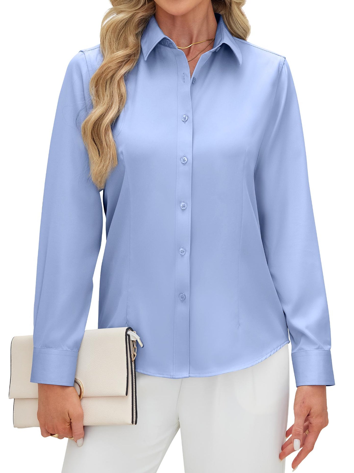 Siliteelon Women's Long Sleeve Button Down Shirts Wrinkle-Free Office Work Blouse
