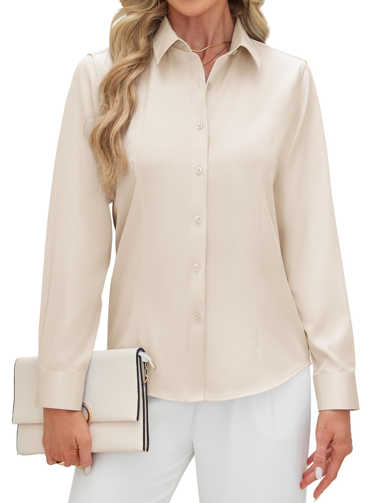Siliteelon Women's Long Sleeve Button Down Shirts Wrinkle-Free Office Work Blouse