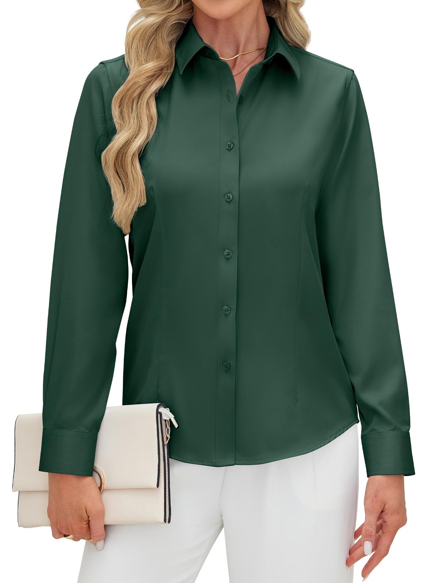 Siliteelon Women's Long Sleeve Button Down Shirts Wrinkle-Free Office Work Blouse