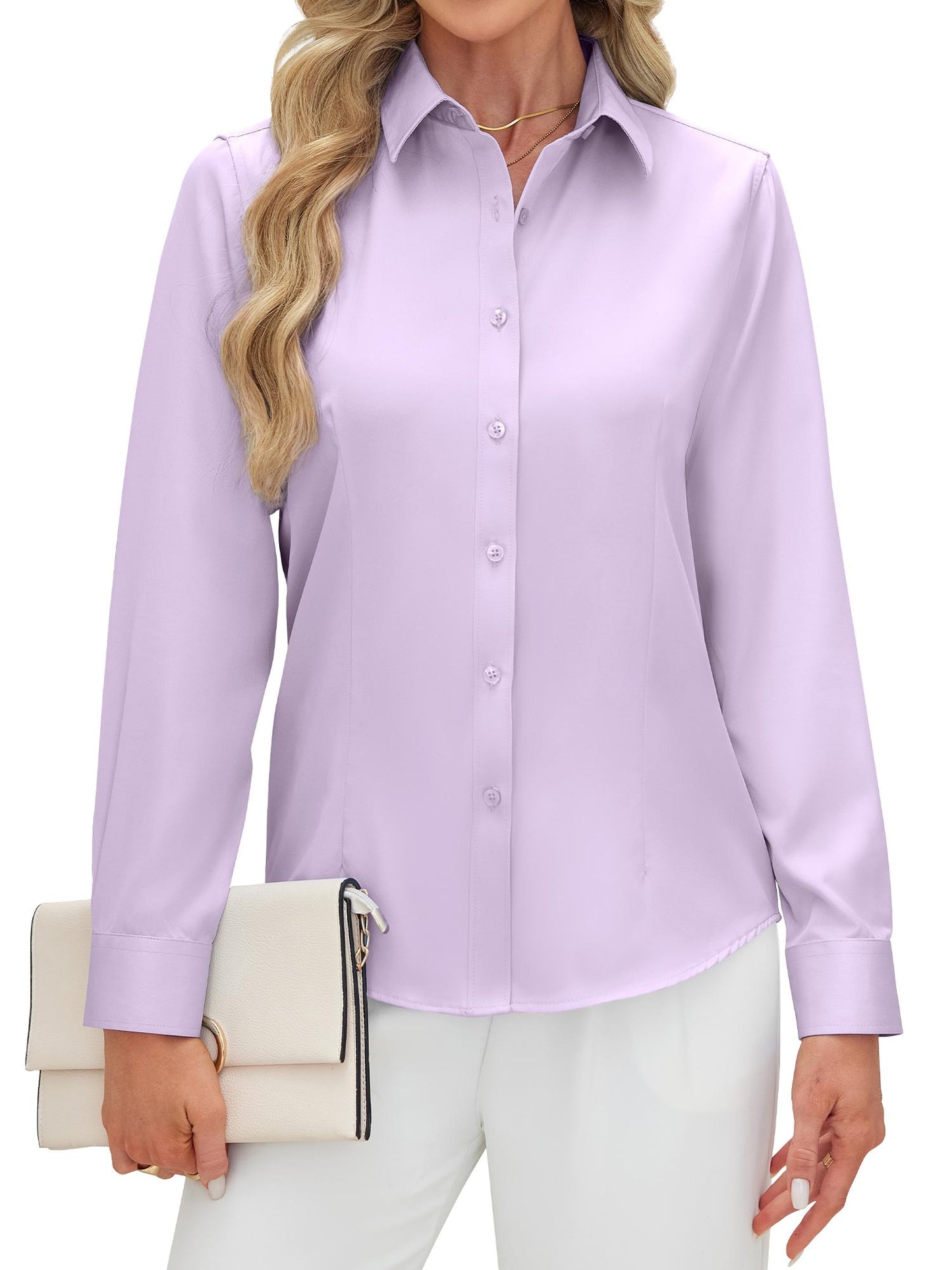 Siliteelon Women's Long Sleeve Button Down Shirts Wrinkle-Free Office Work Blouse