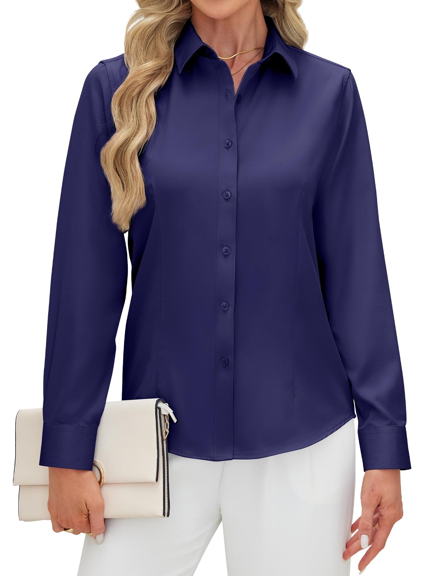 Siliteelon Women's Long Sleeve Button Down Shirts Wrinkle-Free Office Work Blouse