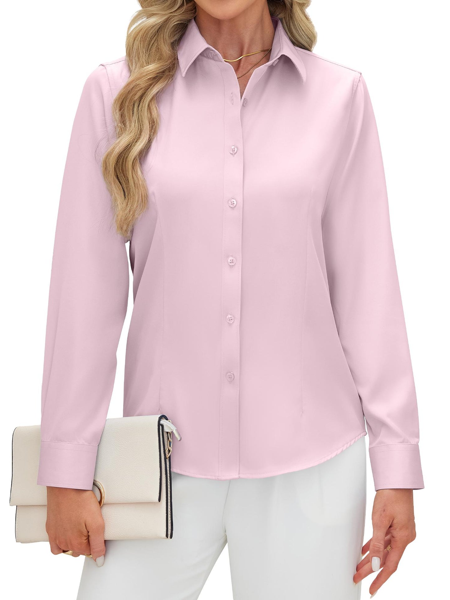 Siliteelon Women's Long Sleeve Button Down Shirts Wrinkle-Free Office Work Blouse