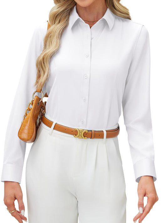 Siliteelon Women's Long Sleeve Button Down Shirts Wrinkle-Free Office Work Blouse