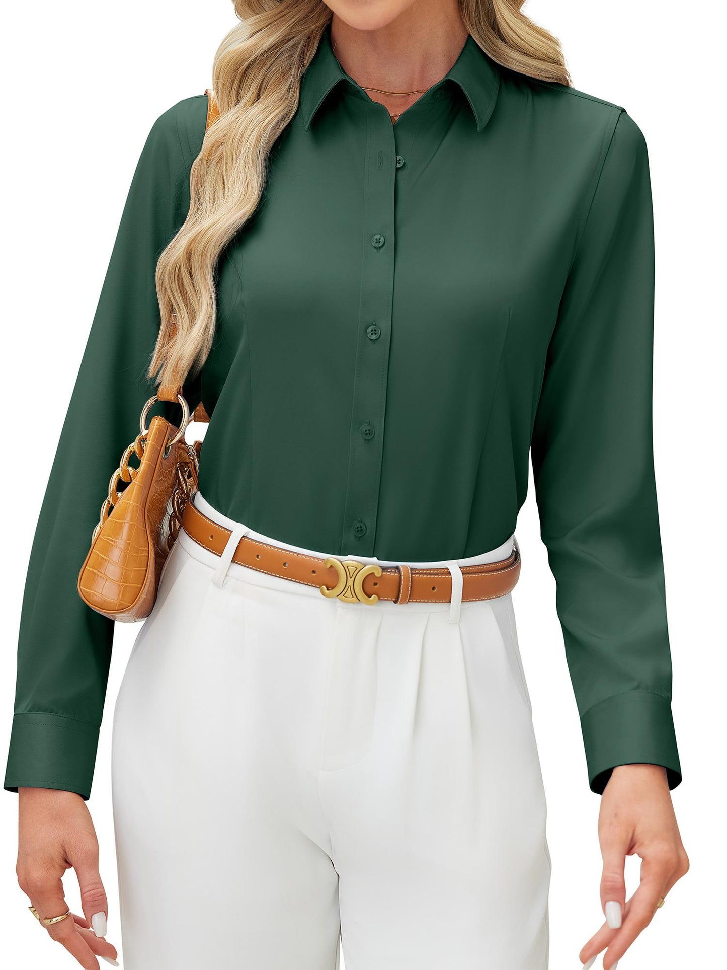 Siliteelon Women's Long Sleeve Button Down Shirts Wrinkle-Free Office Work Blouse