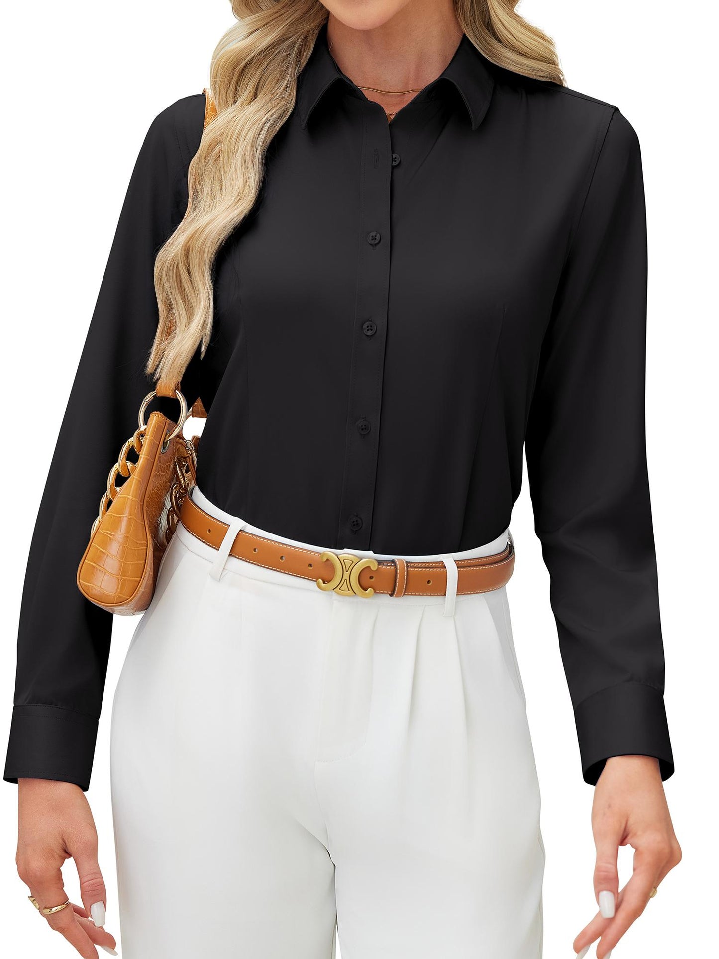 Siliteelon Women's Long Sleeve Button Down Shirts Wrinkle-Free Office Work Blouse
