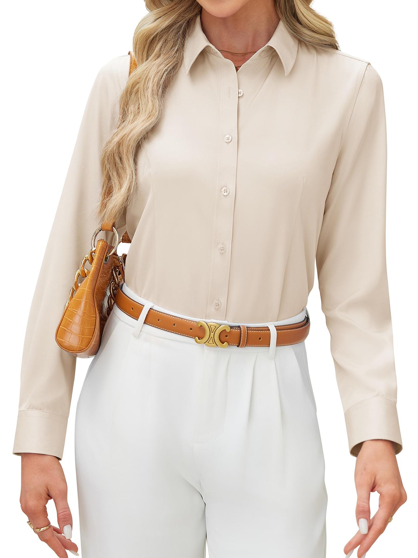 Siliteelon Women's Long Sleeve Button Down Shirts Wrinkle-Free Office Work Blouse