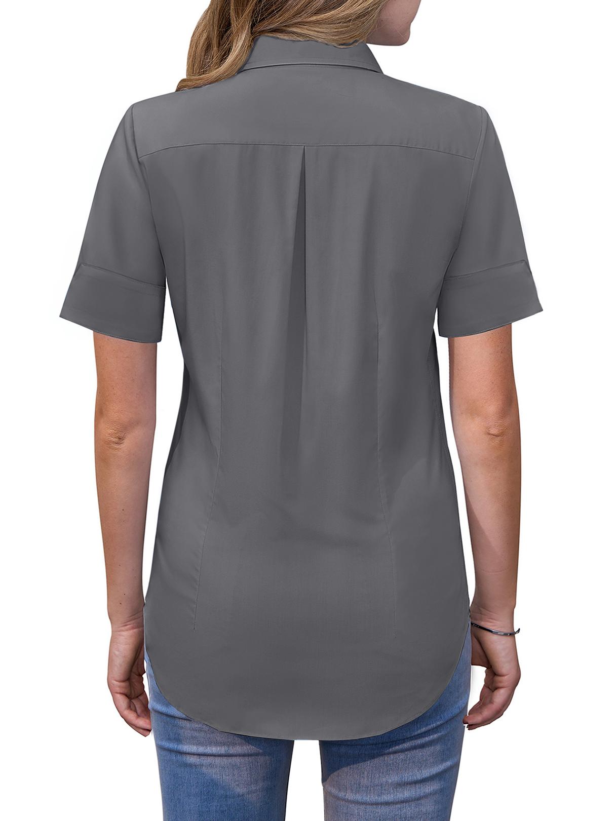Siliteelon Womens Short Sleeve Work Blouses Cotton Button Down Shirts Slim Fit
