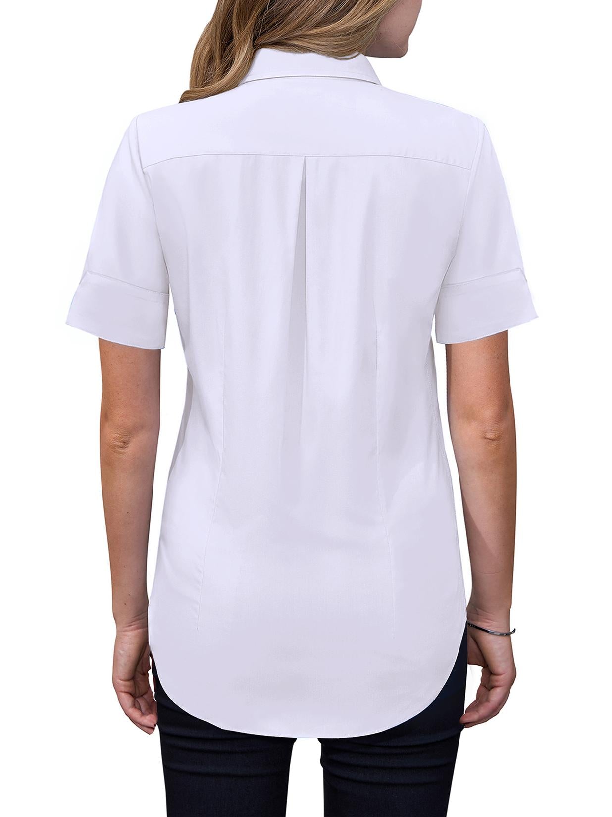 Siliteelon Womens Short Sleeve Work Blouses Cotton Button Down Shirts Slim Fit