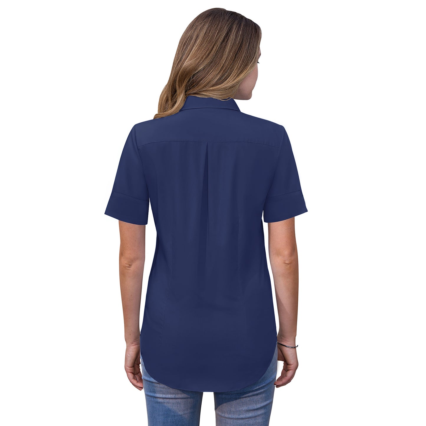Siliteelon Womens Short Sleeve Work Blouses Cotton Button Down Shirts Slim Fit