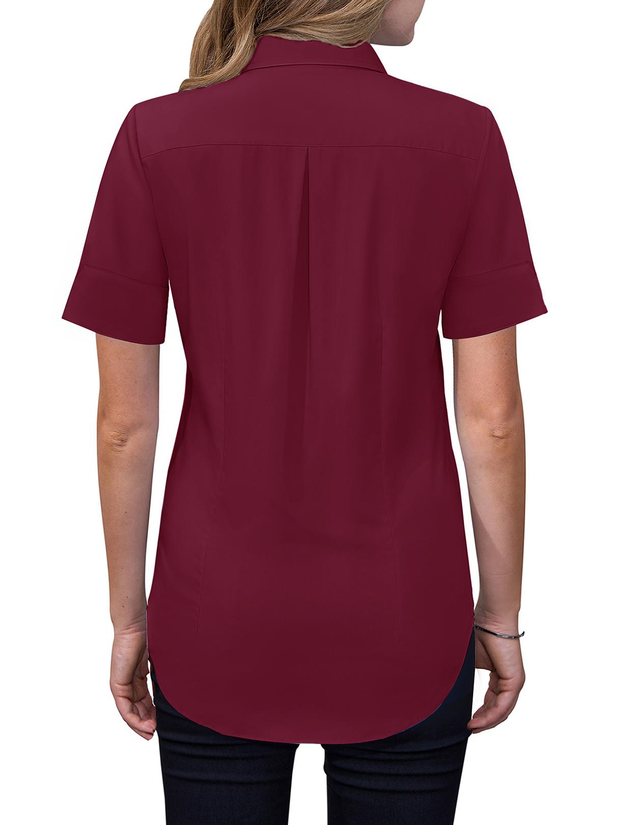 Siliteelon Womens Short Sleeve Work Blouses Cotton Button Down Shirts Slim Fit