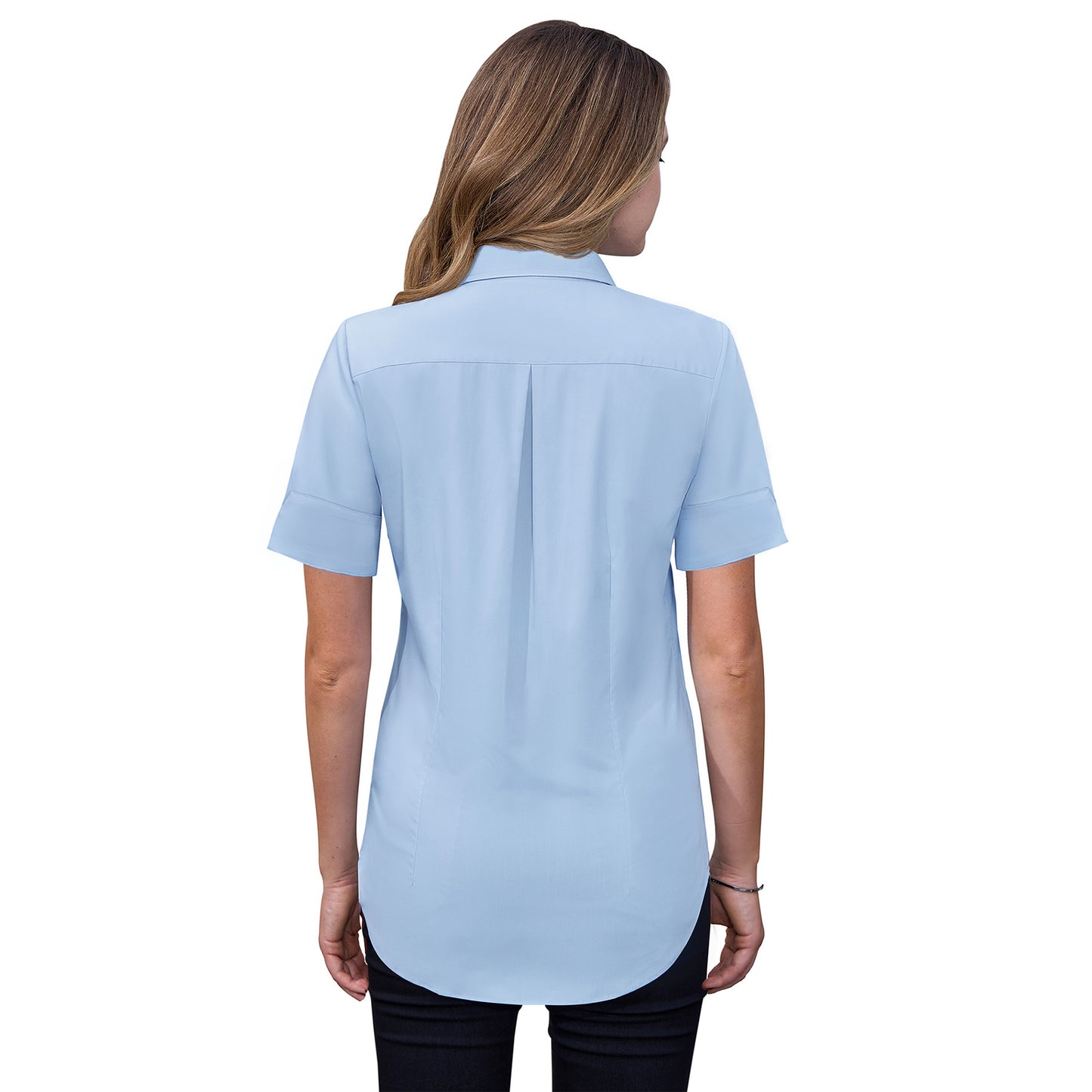 Siliteelon Womens Short Sleeve Work Blouses Cotton Button Down Shirts Slim Fit