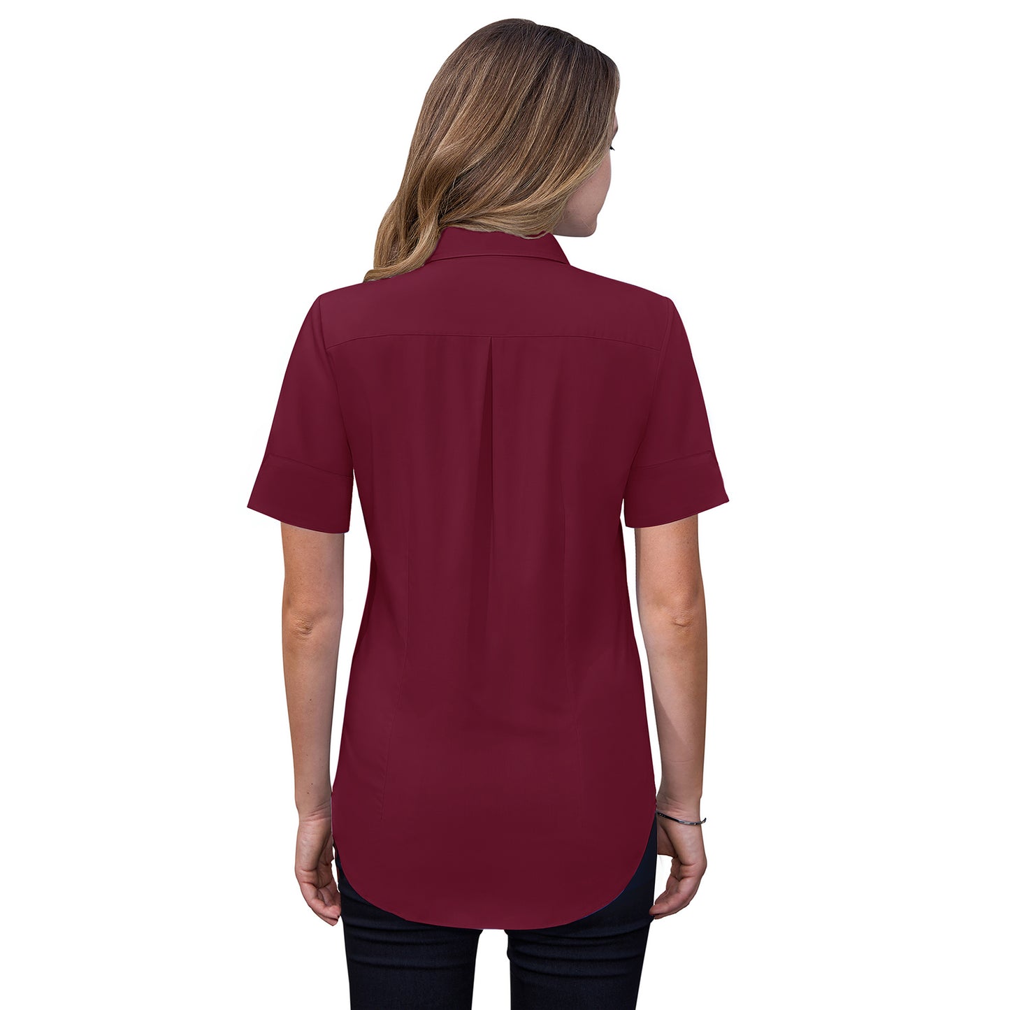 Siliteelon Womens Short Sleeve Work Blouses Cotton Button Down Shirts Slim Fit