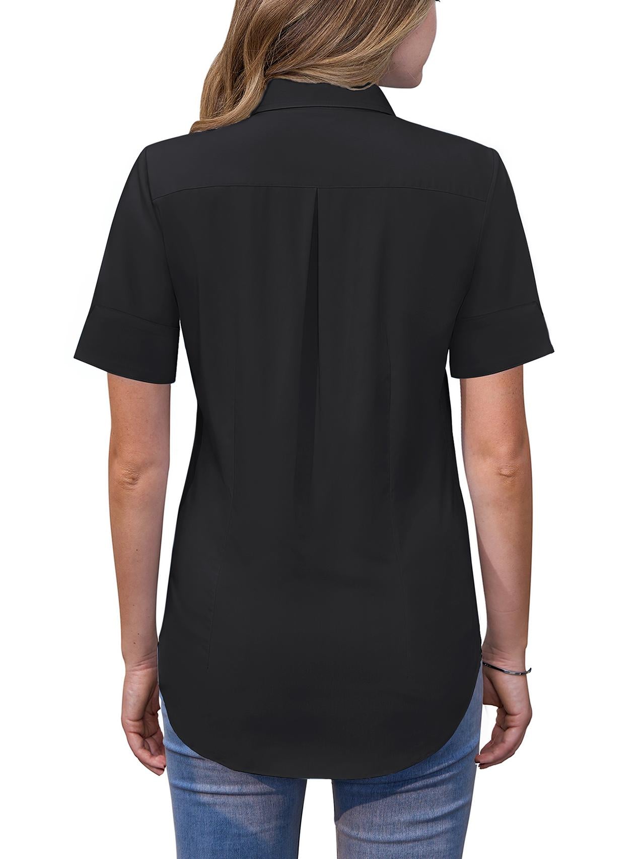 Siliteelon Womens Short Sleeve Work Blouses Cotton Button Down Shirts Slim Fit