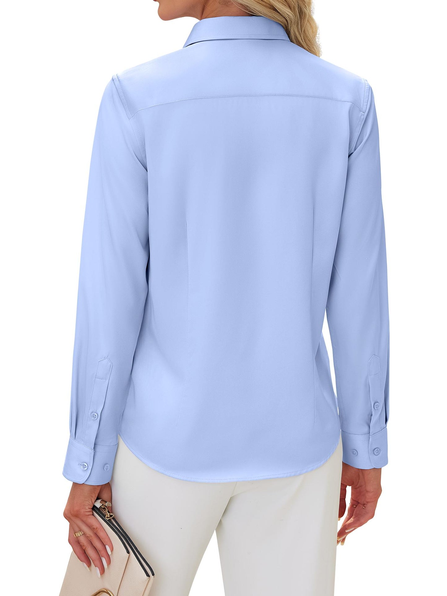 Siliteelon Women's Long Sleeve Button Down Shirts Wrinkle-Free Office Work Blouse