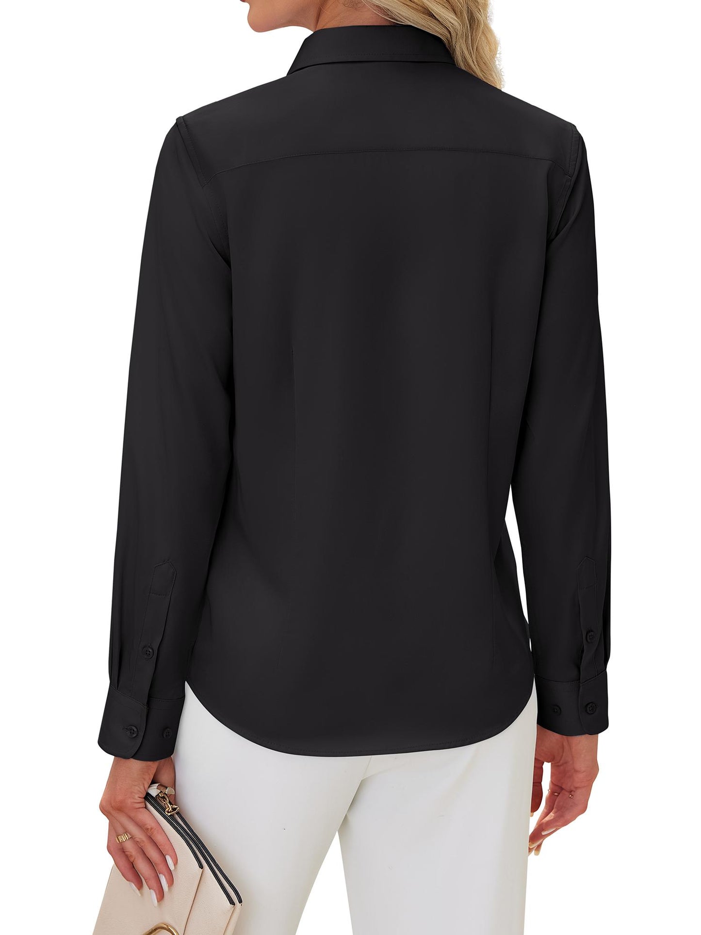 Siliteelon Women's Long Sleeve Button Down Shirts Wrinkle-Free Office Work Blouse