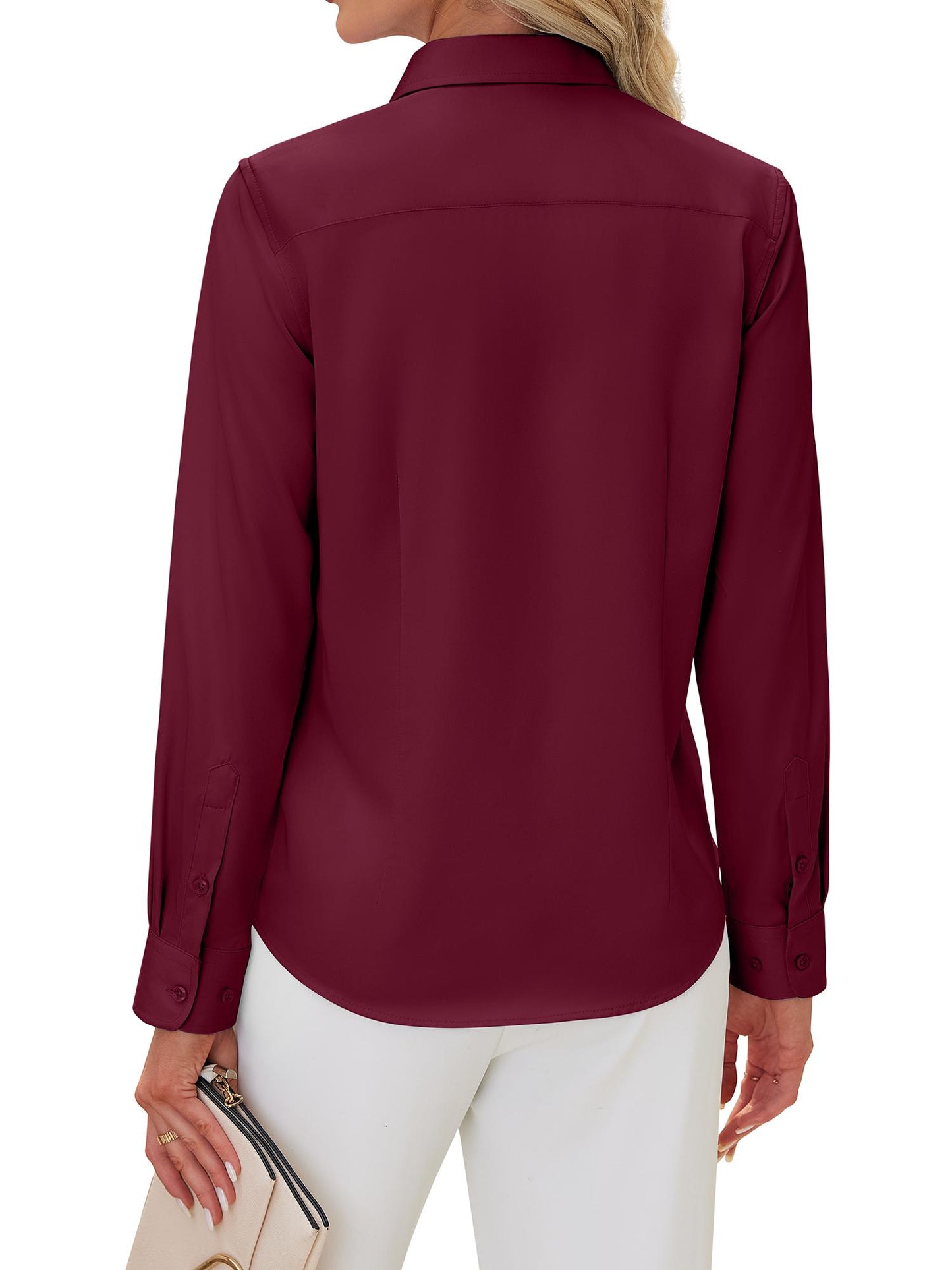 Siliteelon Women's Long Sleeve Button Down Shirts Wrinkle-Free Office Work Blouse