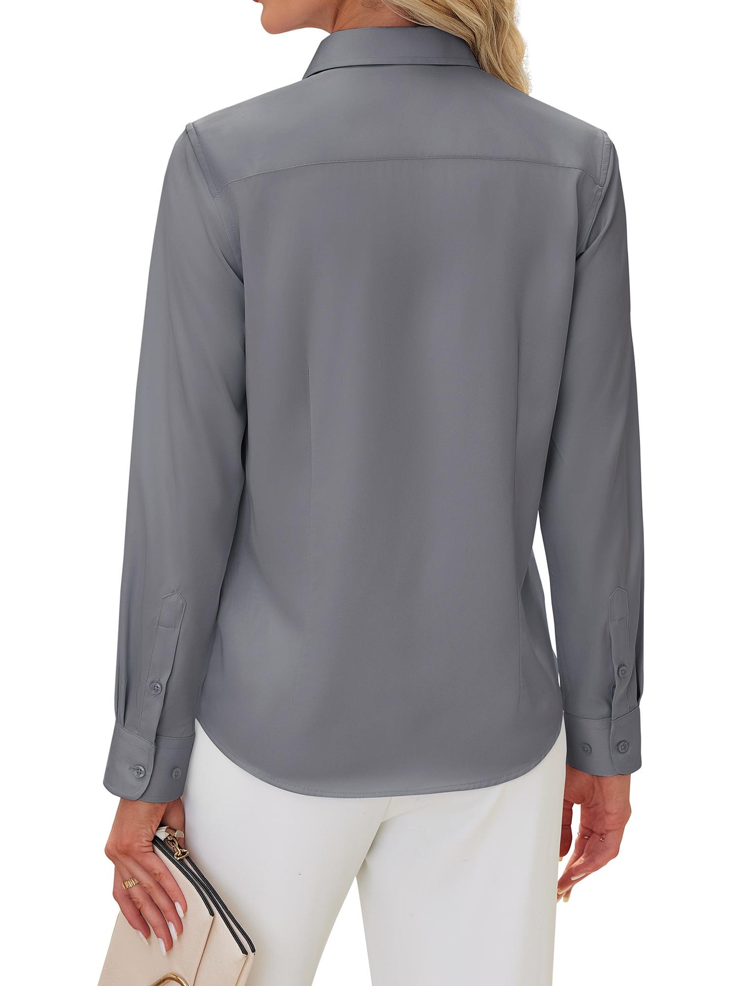Siliteelon Women's Long Sleeve Button Down Shirts Wrinkle-Free Office Work Blouse