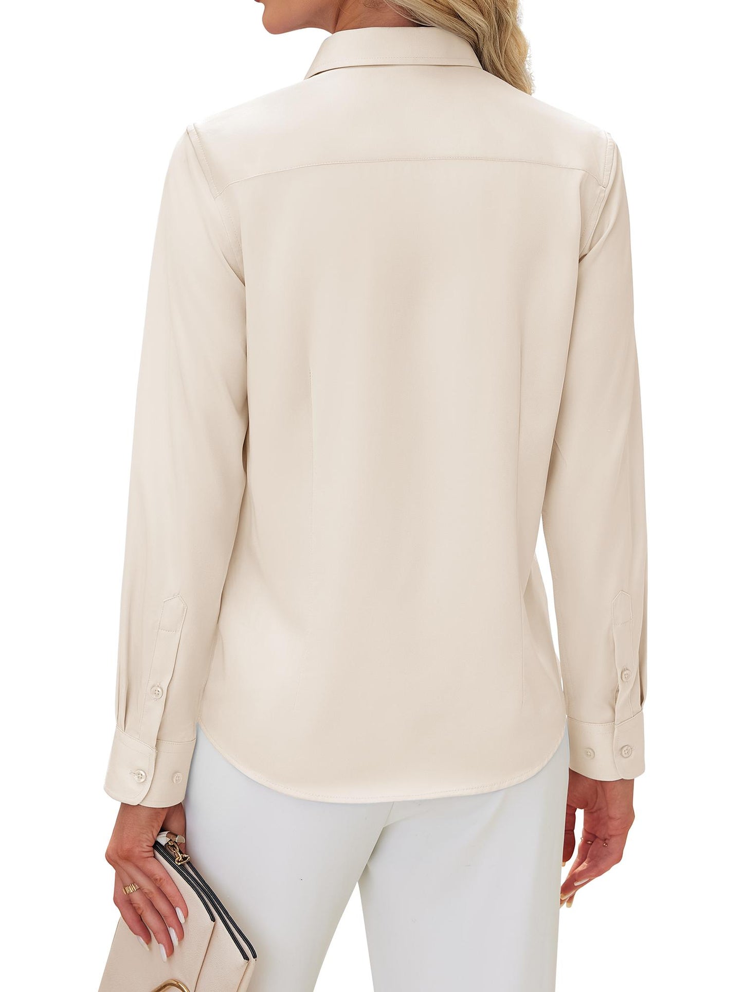 Siliteelon Women's Long Sleeve Button Down Shirts Wrinkle-Free Office Work Blouse