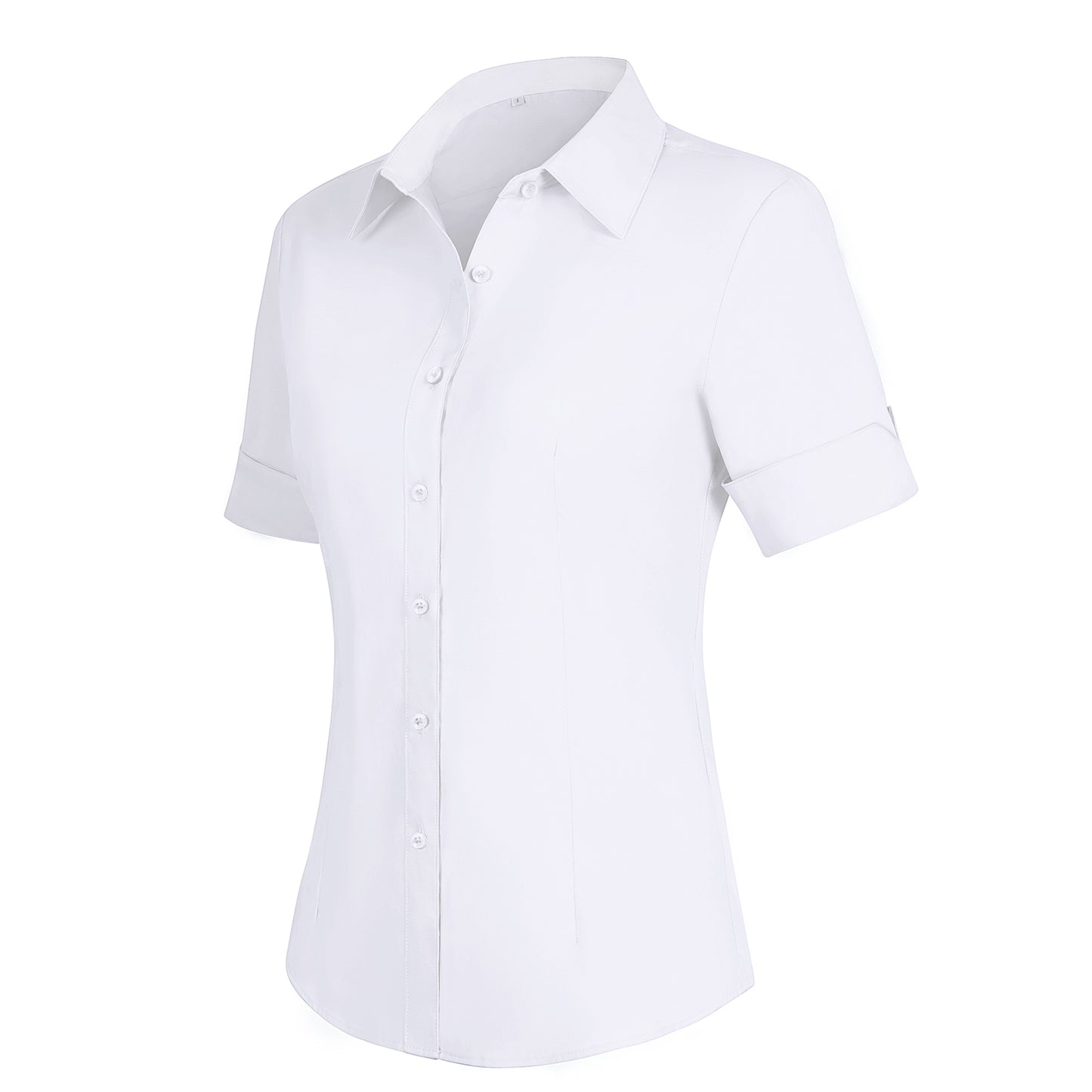 Siliteelon Womens Short Sleeve Work Blouses Cotton Button Down Shirts Slim Fit