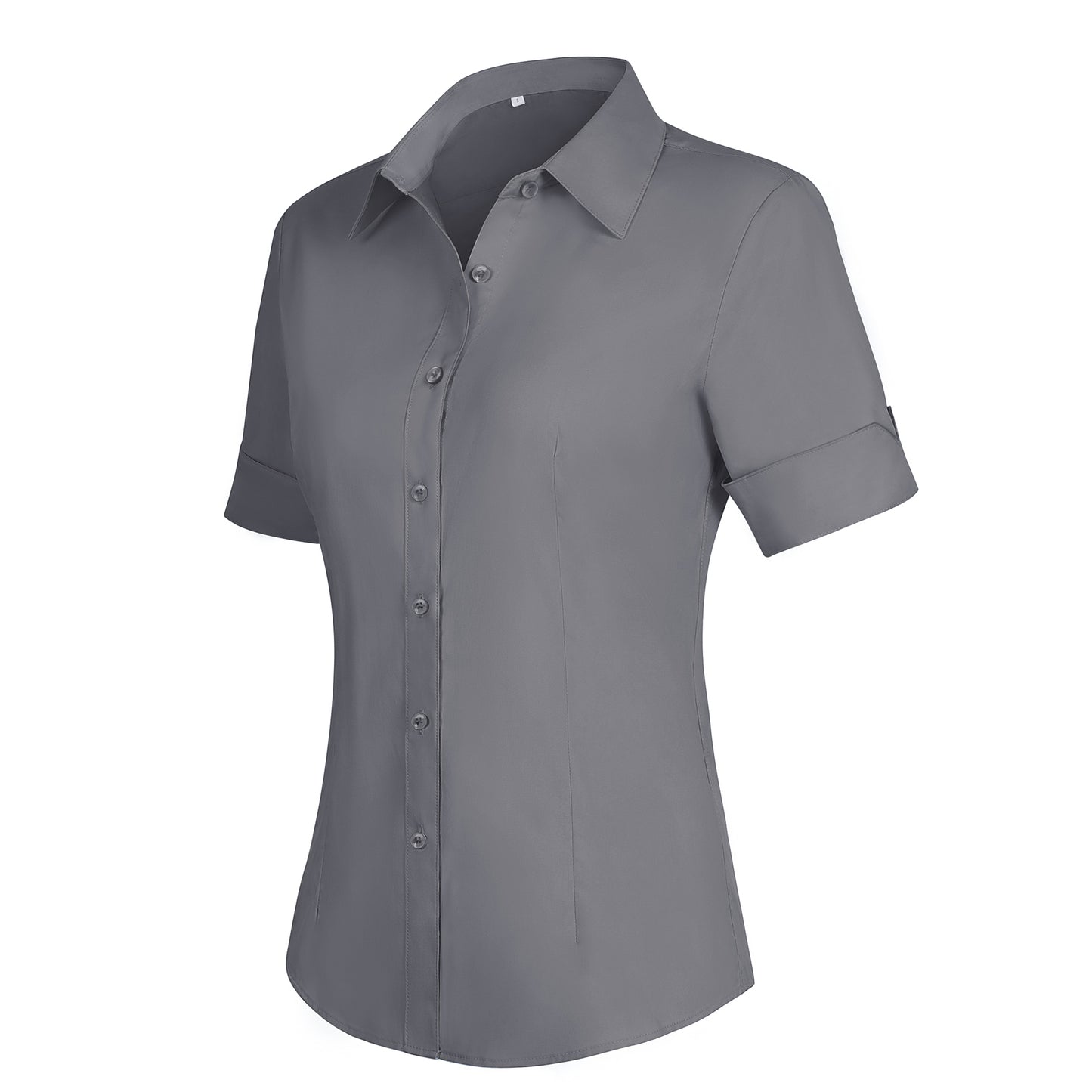Siliteelon Womens Short Sleeve Work Blouses Cotton Button Down Shirts Slim Fit