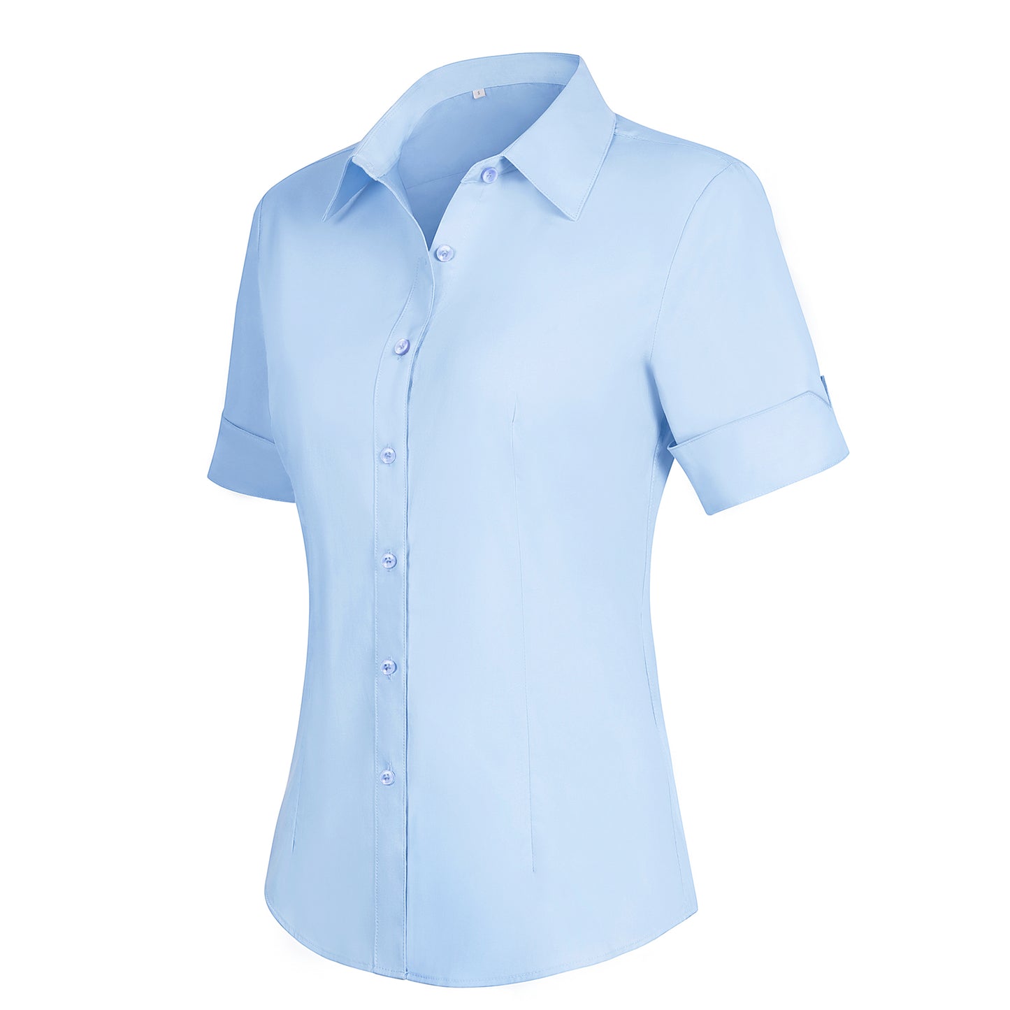 Siliteelon Womens Short Sleeve Work Blouses Cotton Button Down Shirts Slim Fit