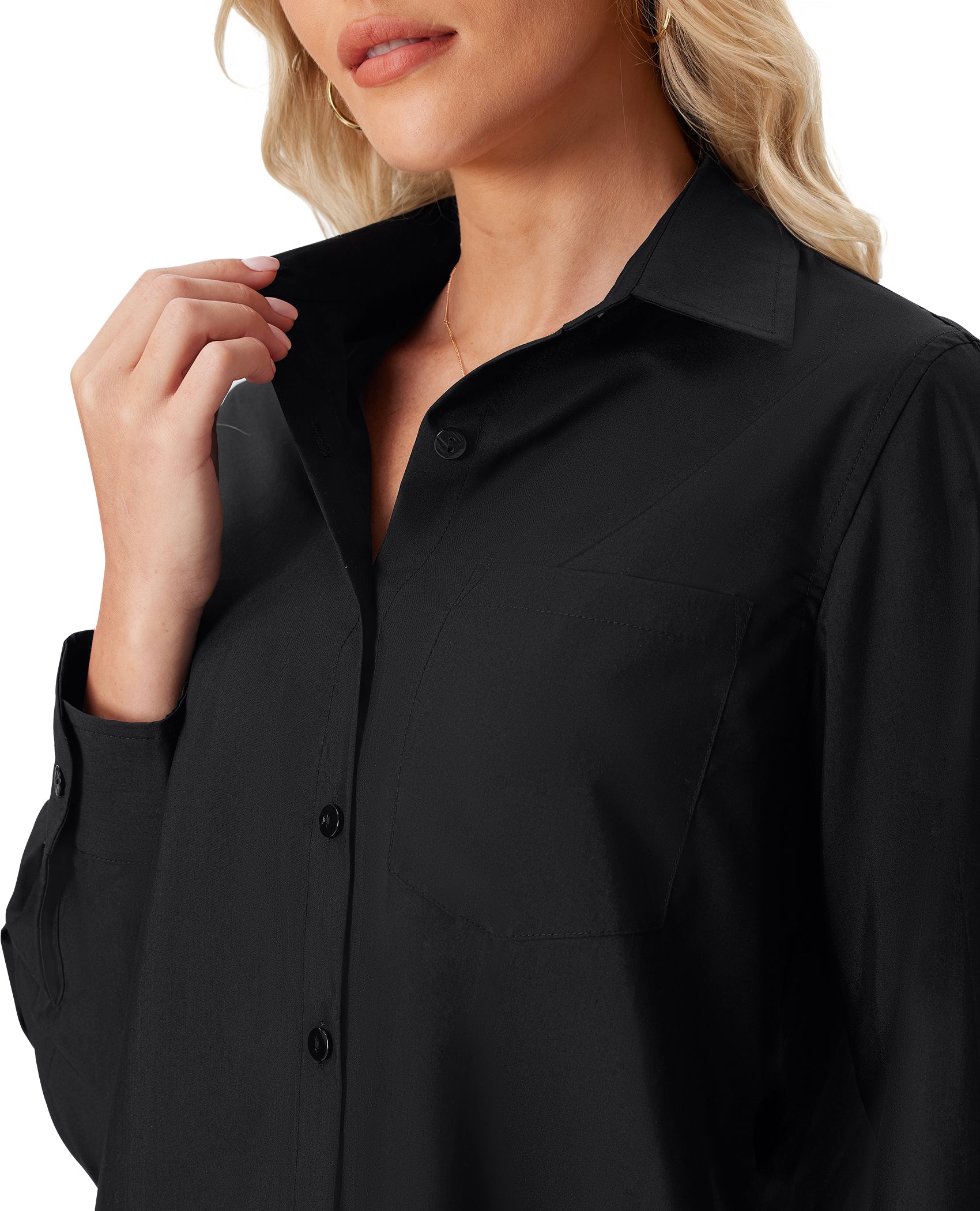 ladies dress shirts for work ONKEEP Women Long Sleeve Button Down Shirt Stretch Wrinkle Free Solid Casual Office Blouse Top Black X Small : Clothing, Shoes & Jewelry rack tailoring is a compromise you feel every time you move Women's FR Work Shirts |