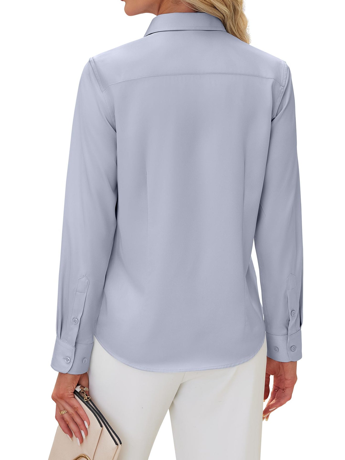 Siliteelon Women's Long Sleeve Button Down Shirts Wrinkle-Free Office Work Blouse