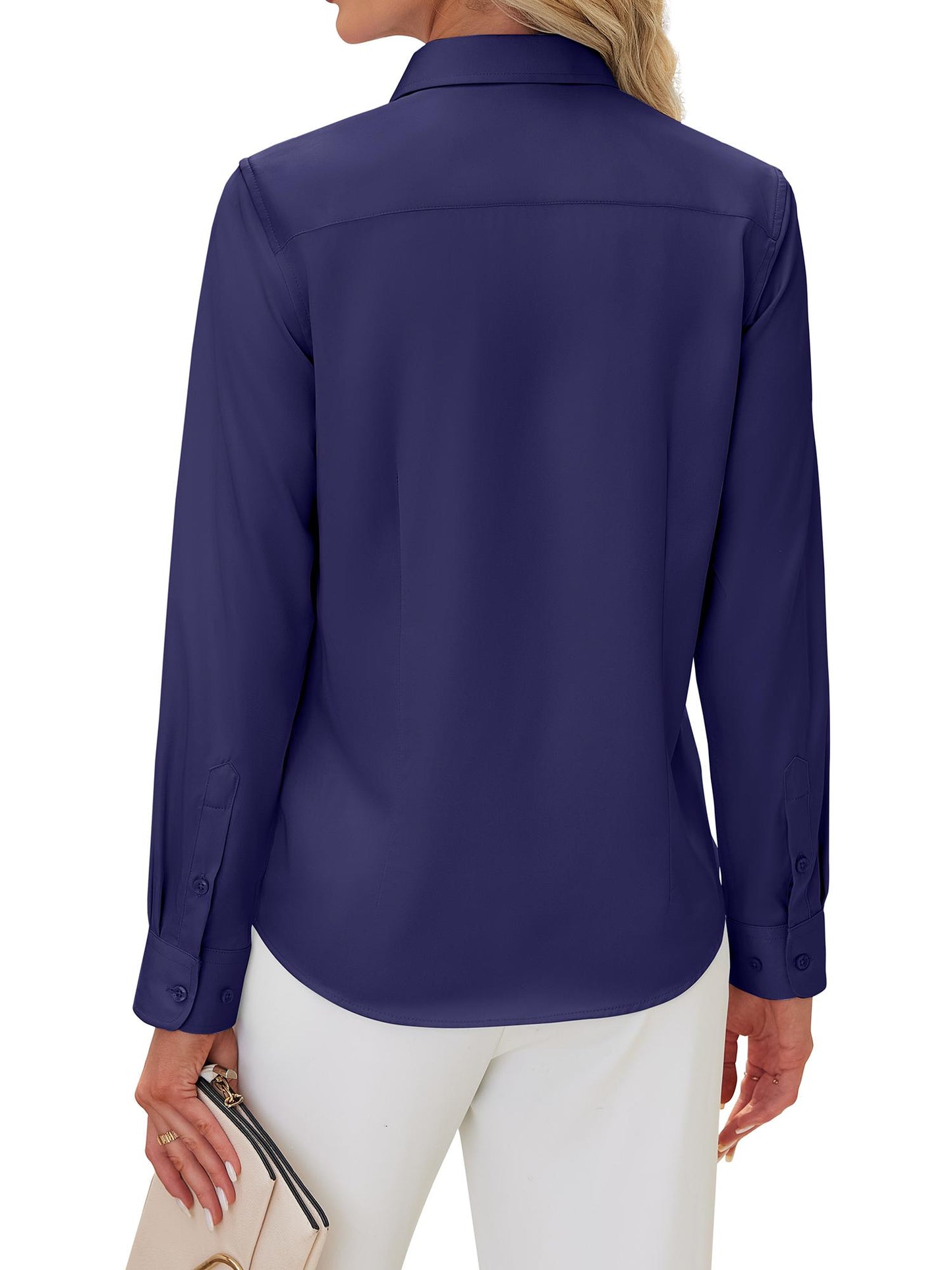 Siliteelon Women's Long Sleeve Button Down Shirts Wrinkle-Free Office Work Blouse