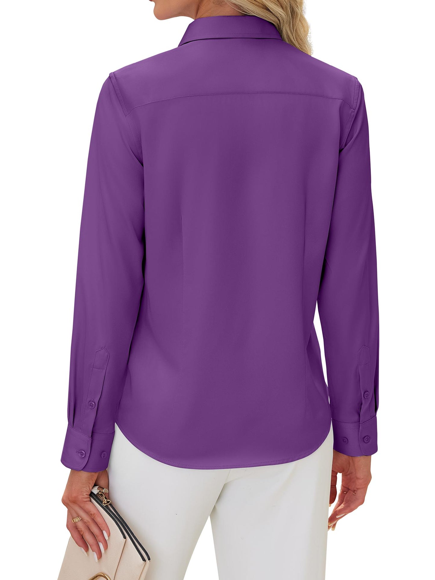 Siliteelon Women's Long Sleeve Button Down Shirts Wrinkle-Free Office Work Blouse
