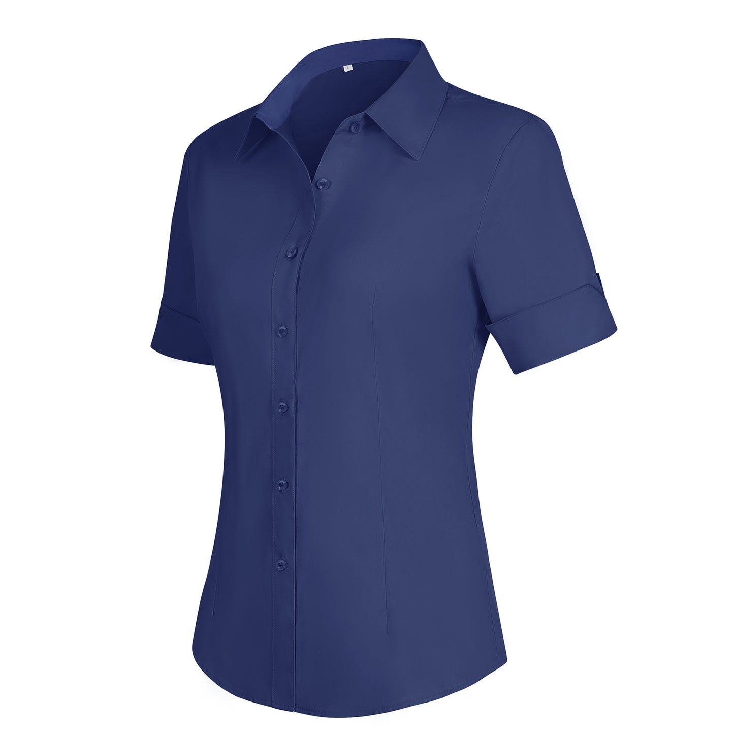 Siliteelon Womens Short Sleeve Work Blouses Cotton Button Down Shirts Slim Fit