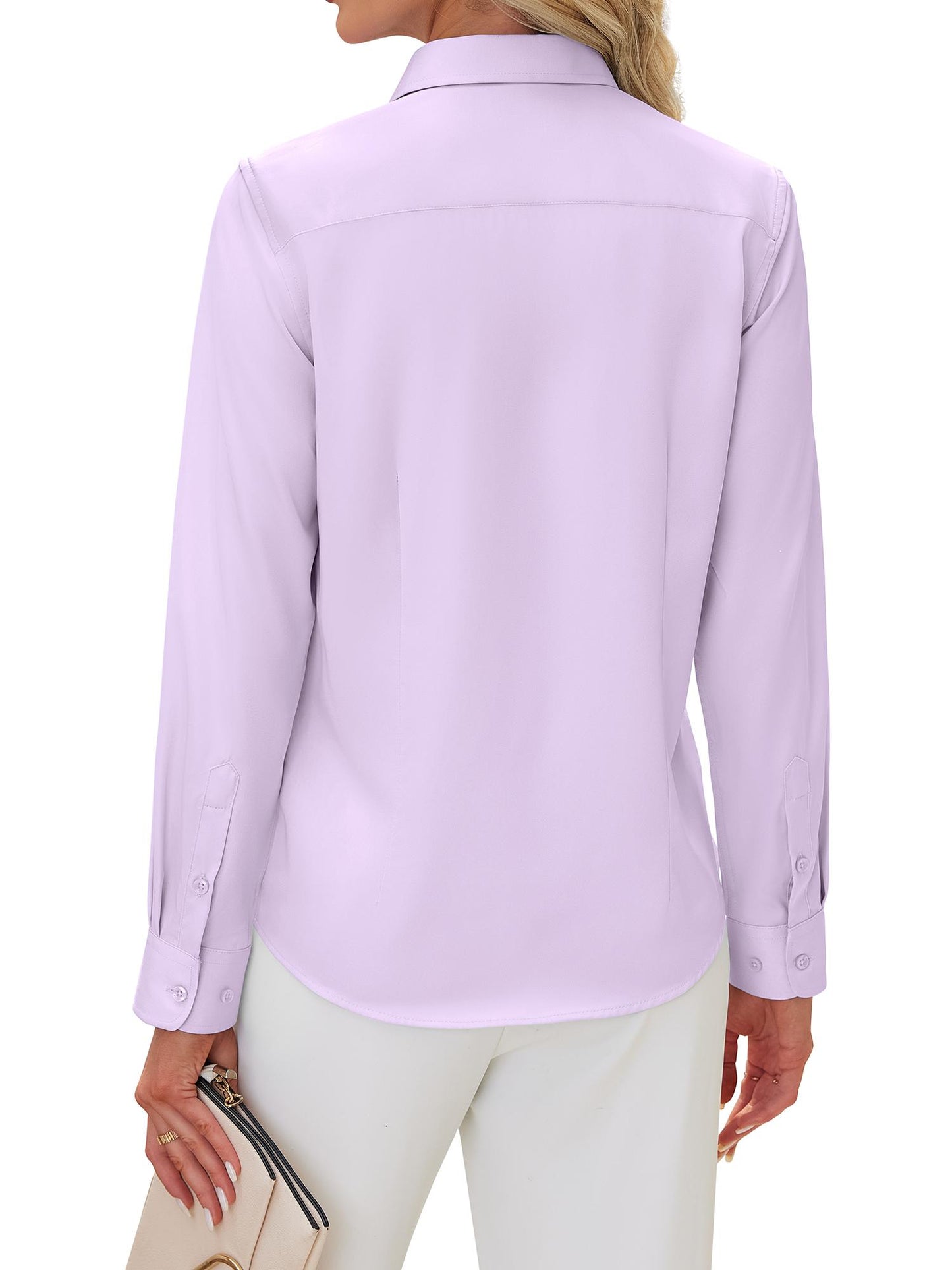 Siliteelon Women's Long Sleeve Button Down Shirts Wrinkle-Free Office Work Blouse