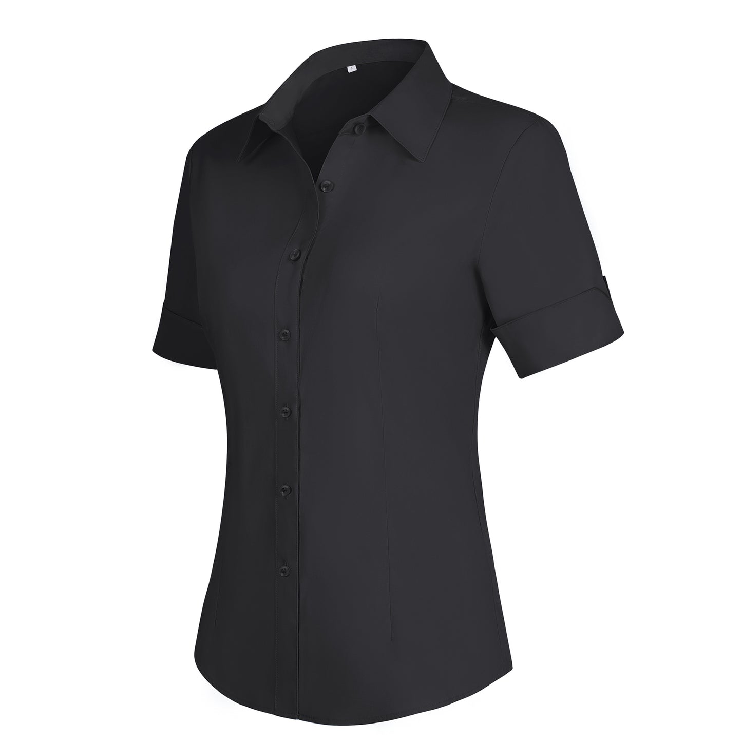Siliteelon Womens Short Sleeve Work Blouses Cotton Button Down Shirts Slim Fit