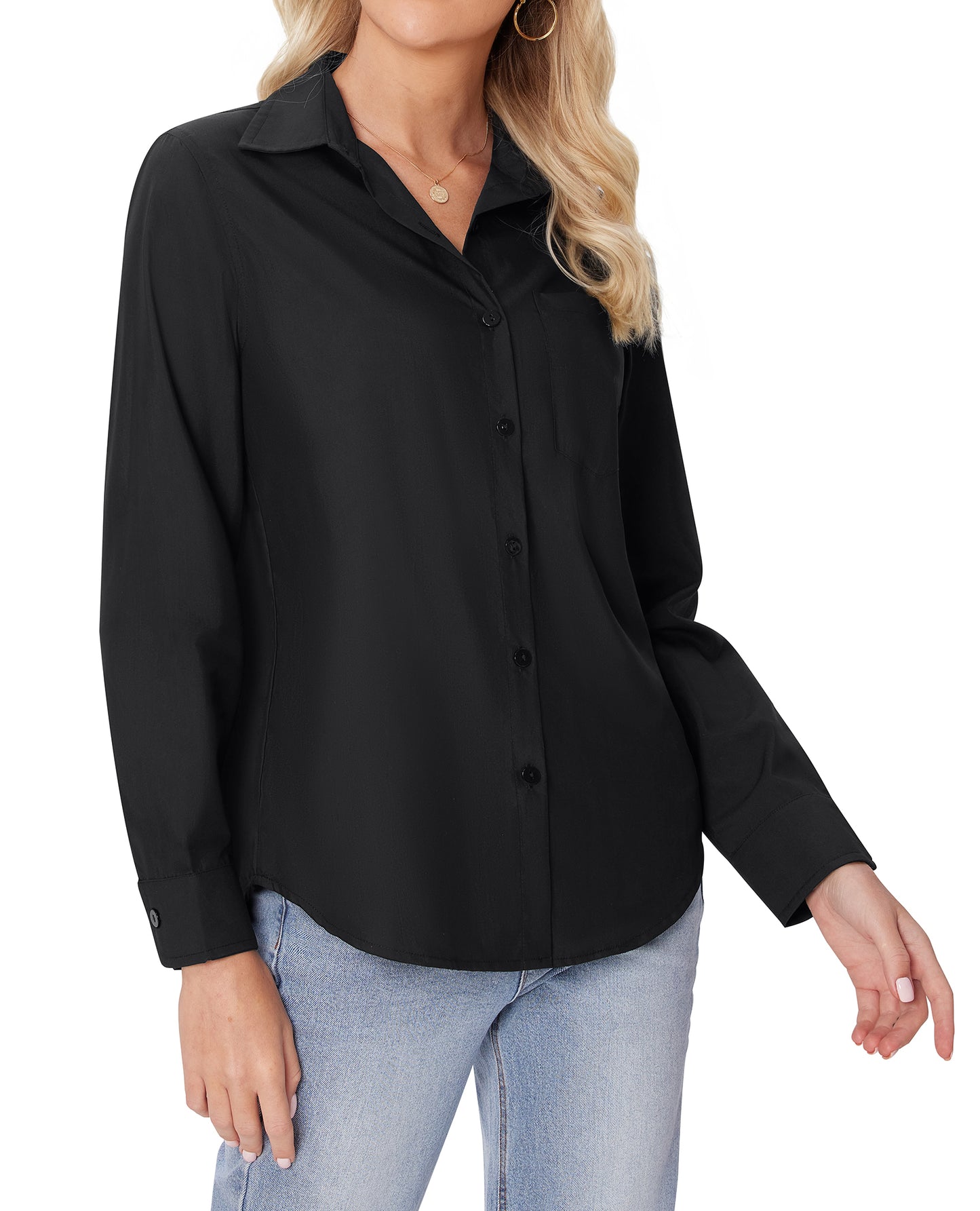 Siliteelon White Button Down Shirts for Women Long Sleeve Wrinkle Free Dress Shirts Work Office Blouse Tops with Pocket