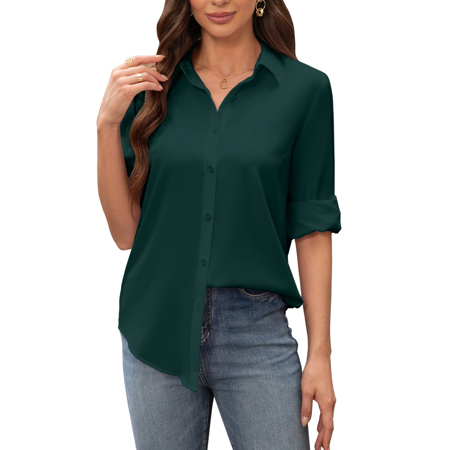 Siliteelon Long Sleeve Stain Shield Work Blouses for Women Button Down Shirts Plus Size