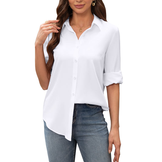 Siliteelon Long Sleeve Stain Shield Work Blouses for Women Button Down Shirts Plus Size