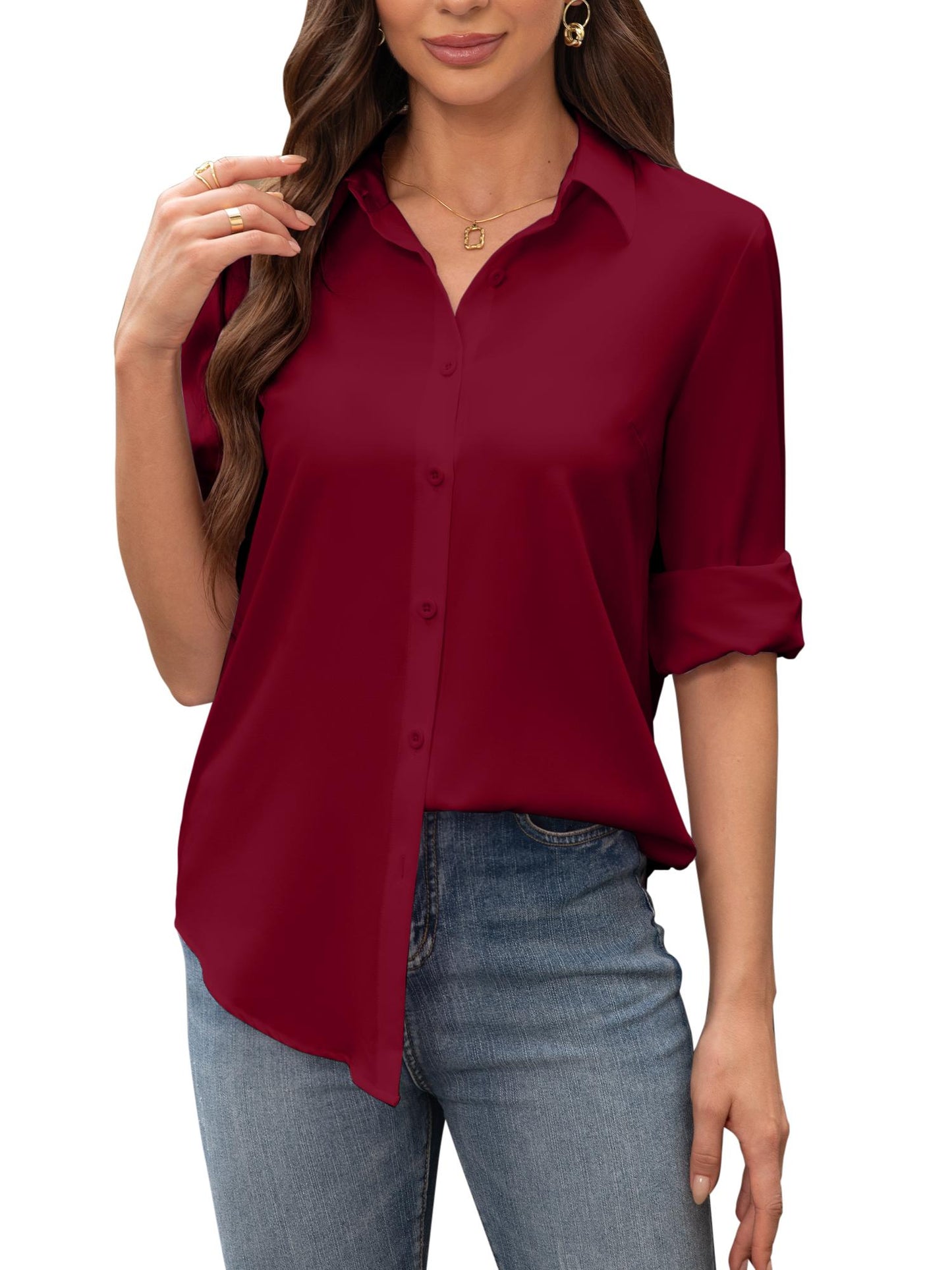 Siliteelon Long Sleeve Stain Shield Work Blouses for Women Button Down Shirts Plus Size