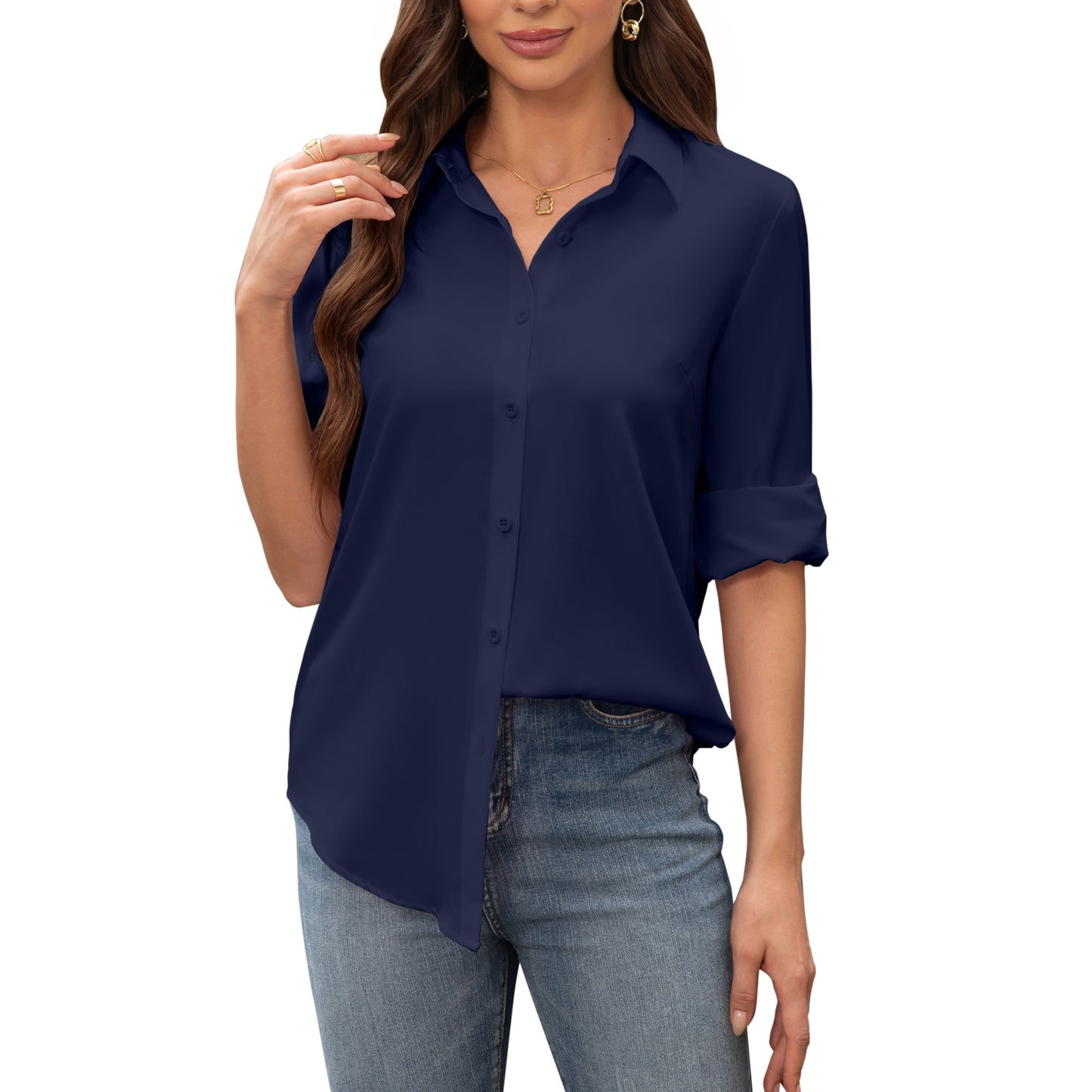 Siliteelon Long Sleeve Stain Shield Work Blouses for Women Button Down Shirts Plus Size