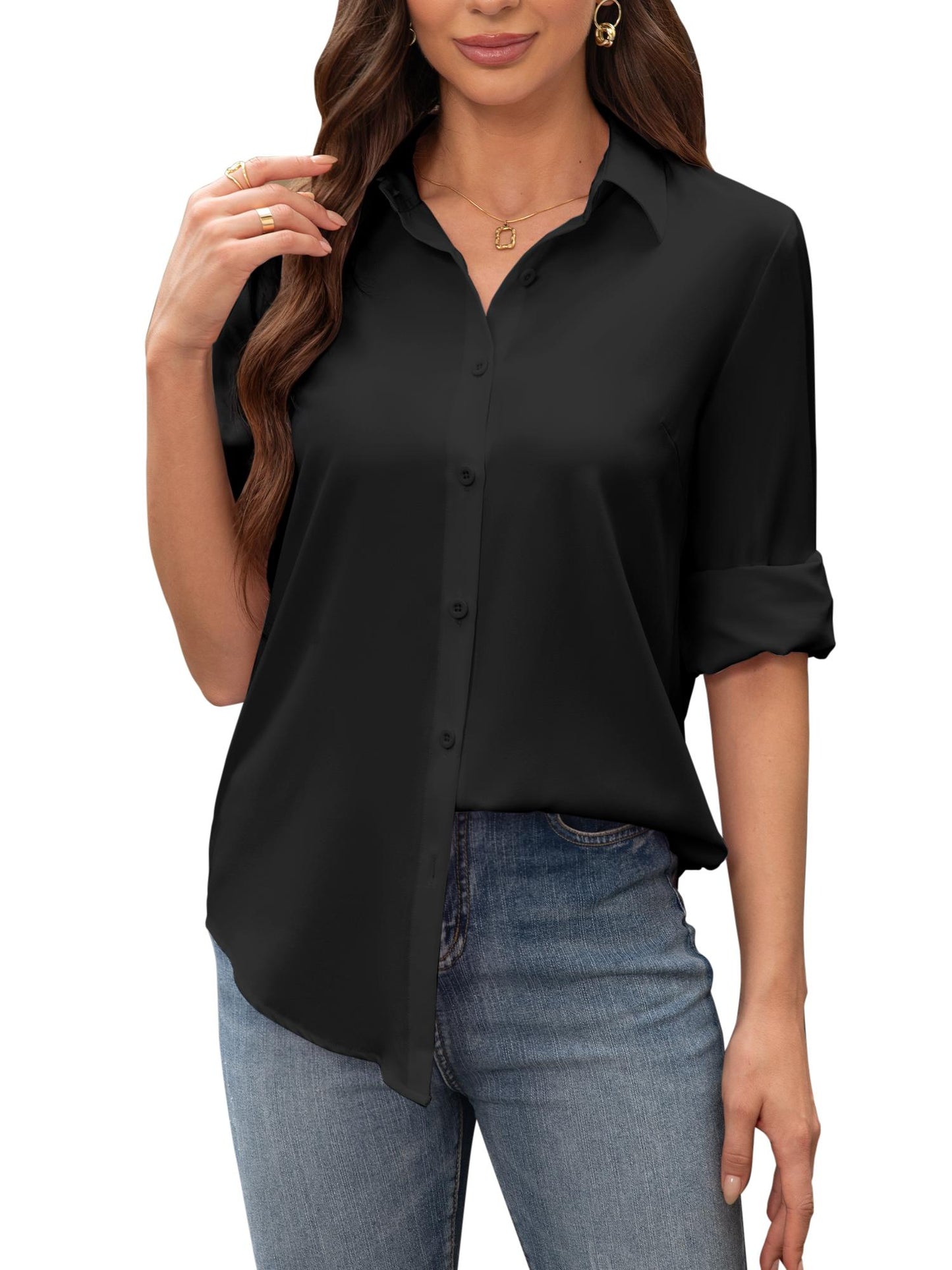 Siliteelon Long Sleeve Stain Shield Work Blouses for Women Button Down Shirts Plus Size