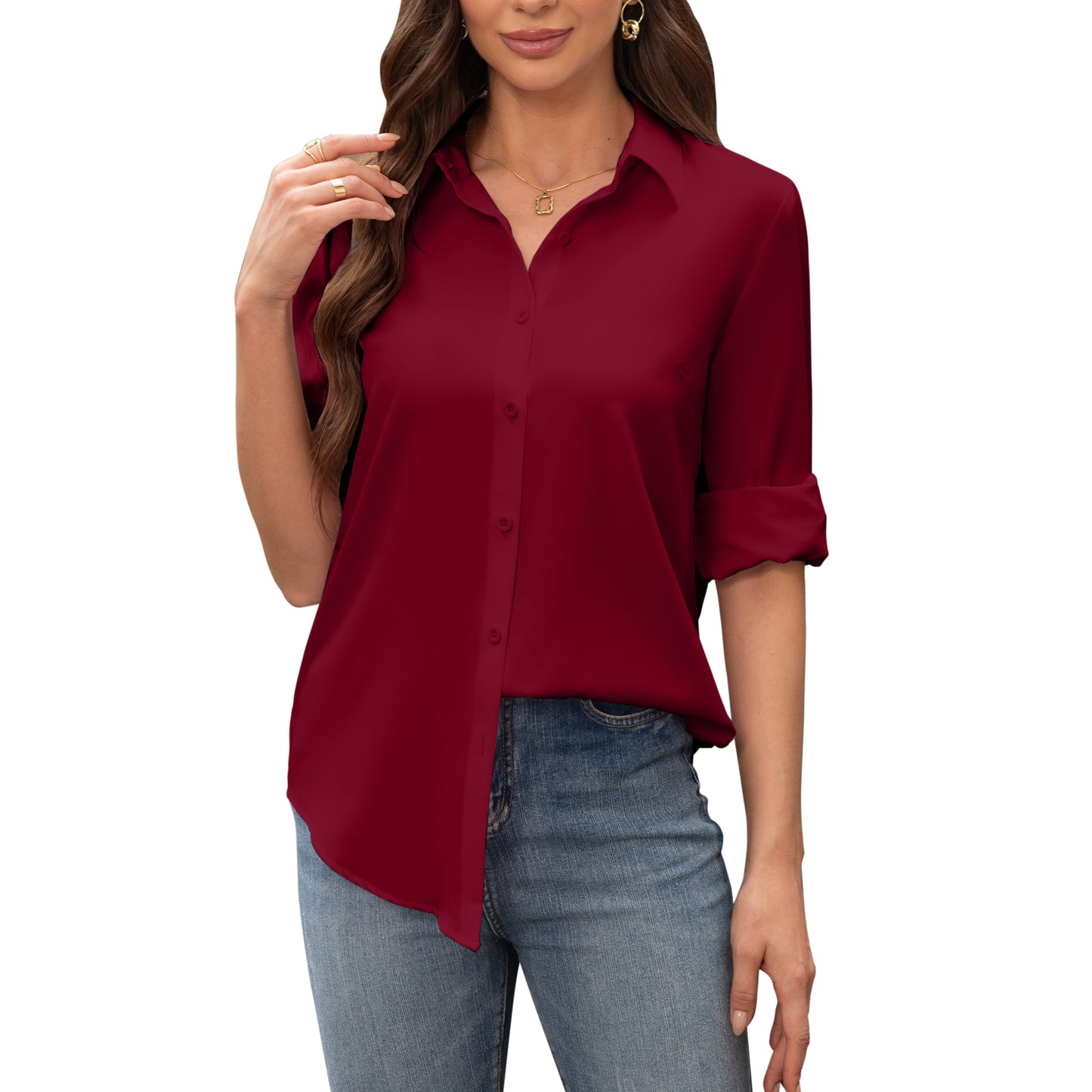 Siliteelon Long Sleeve Stain Shield Work Blouses for Women Button Down Shirts Plus Size