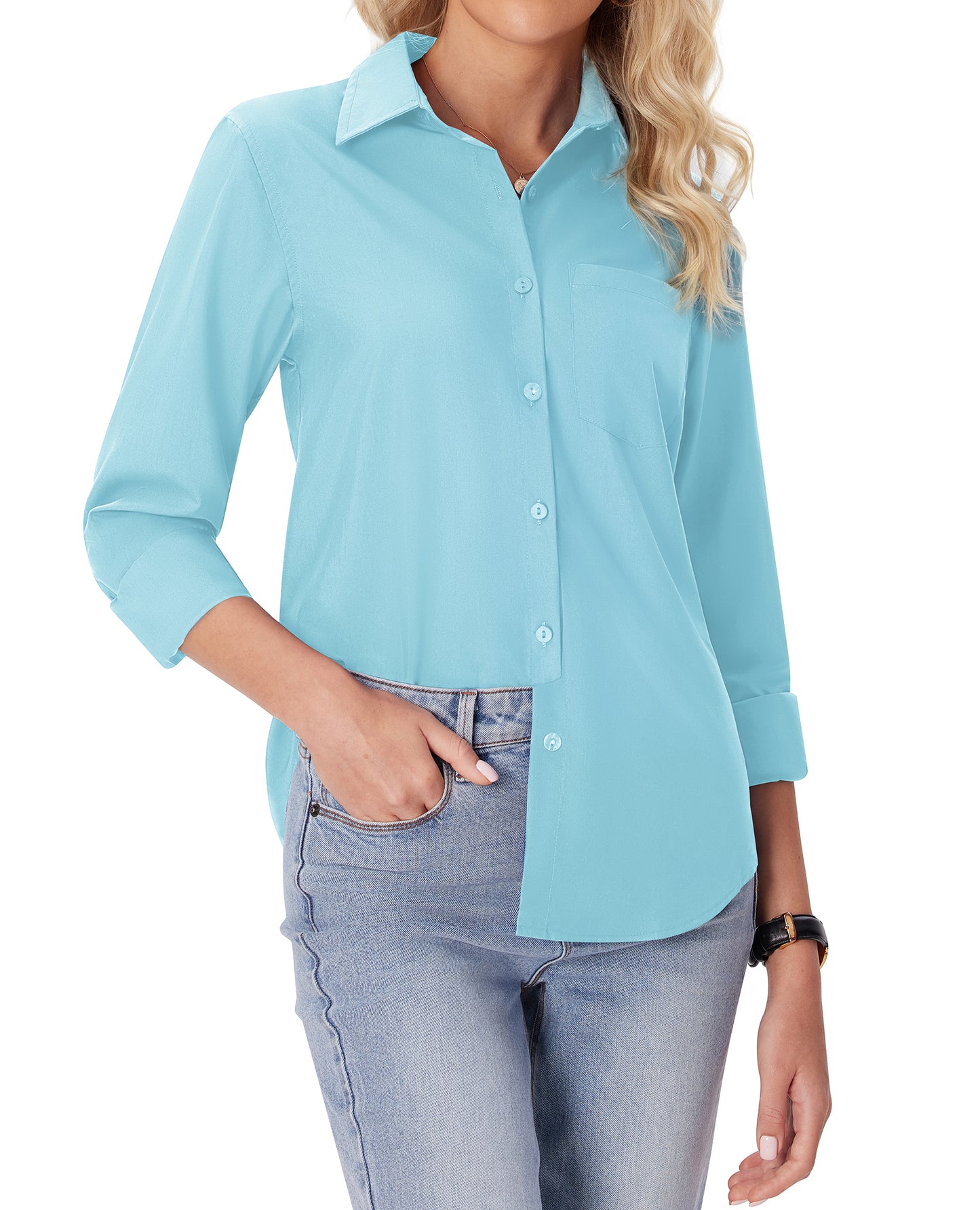 Siliteelon White Button Down Shirts for Women Long Sleeve Wrinkle Free Dress Shirts Work Office Blouse Tops with Pocket