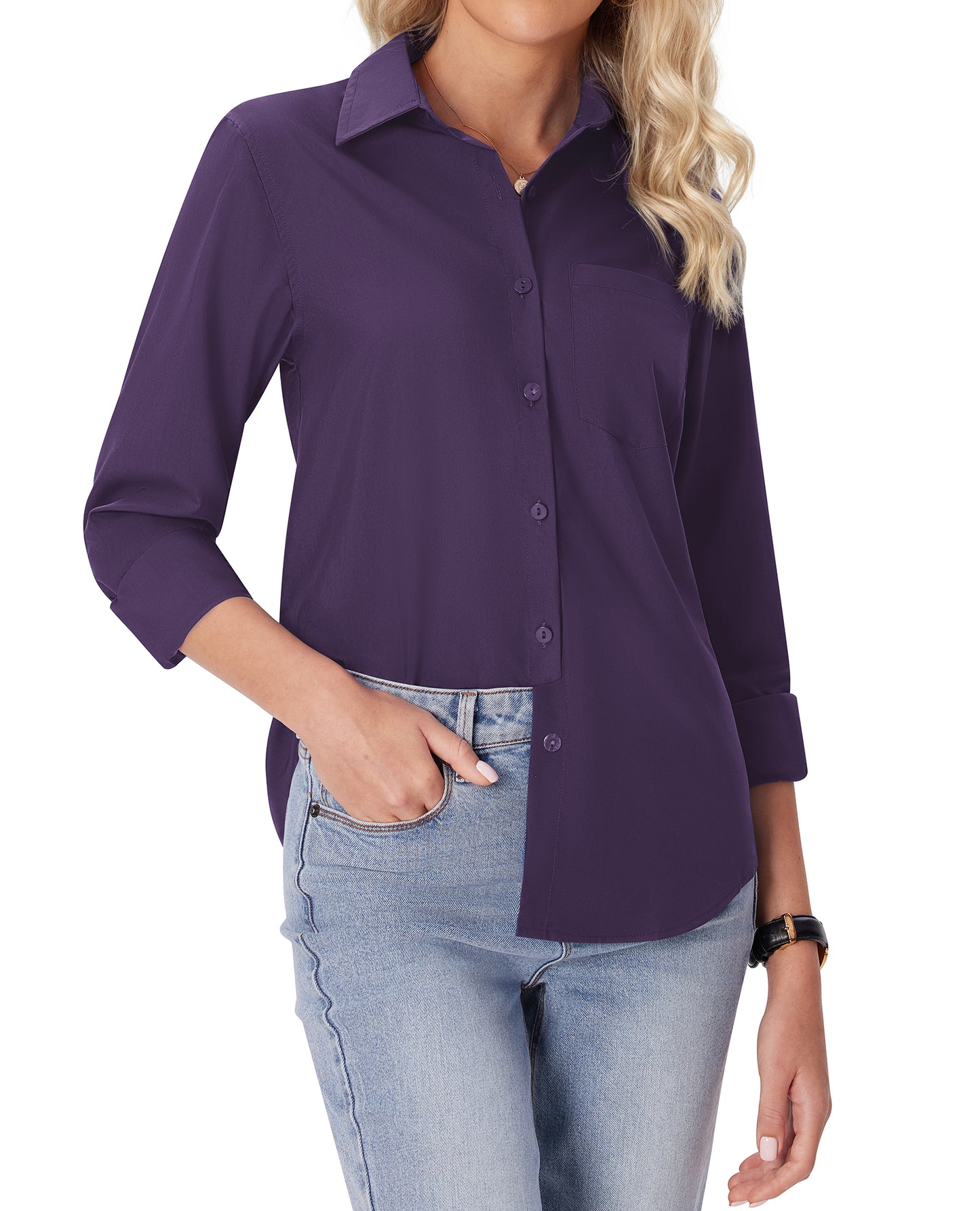 Siliteelon White Button Down Shirts for Women Long Sleeve Wrinkle Free Dress Shirts Work Office Blouse Tops with Pocket