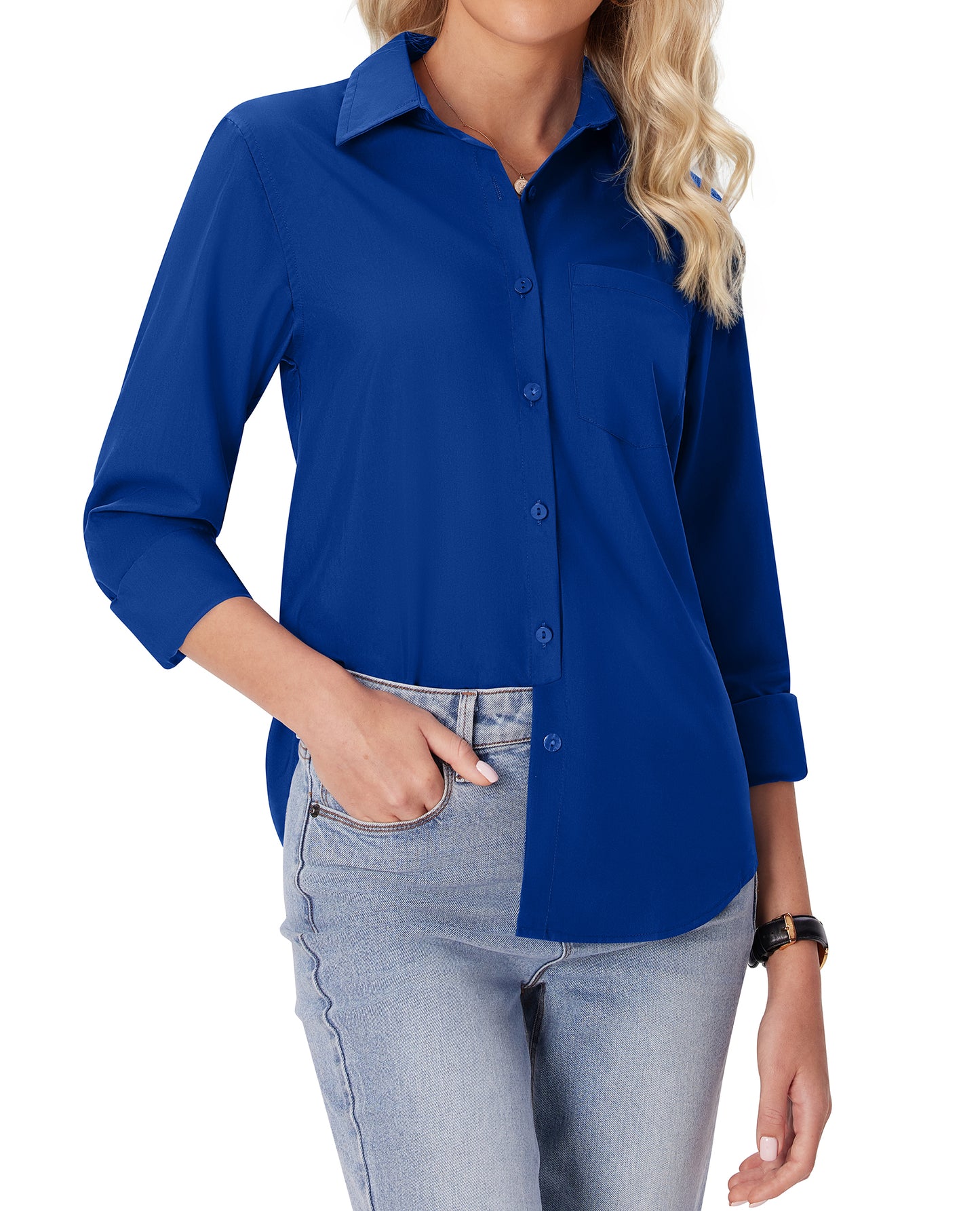 Siliteelon White Button Down Shirts for Women Long Sleeve Wrinkle Free Dress Shirts Work Office Blouse Tops with Pocket